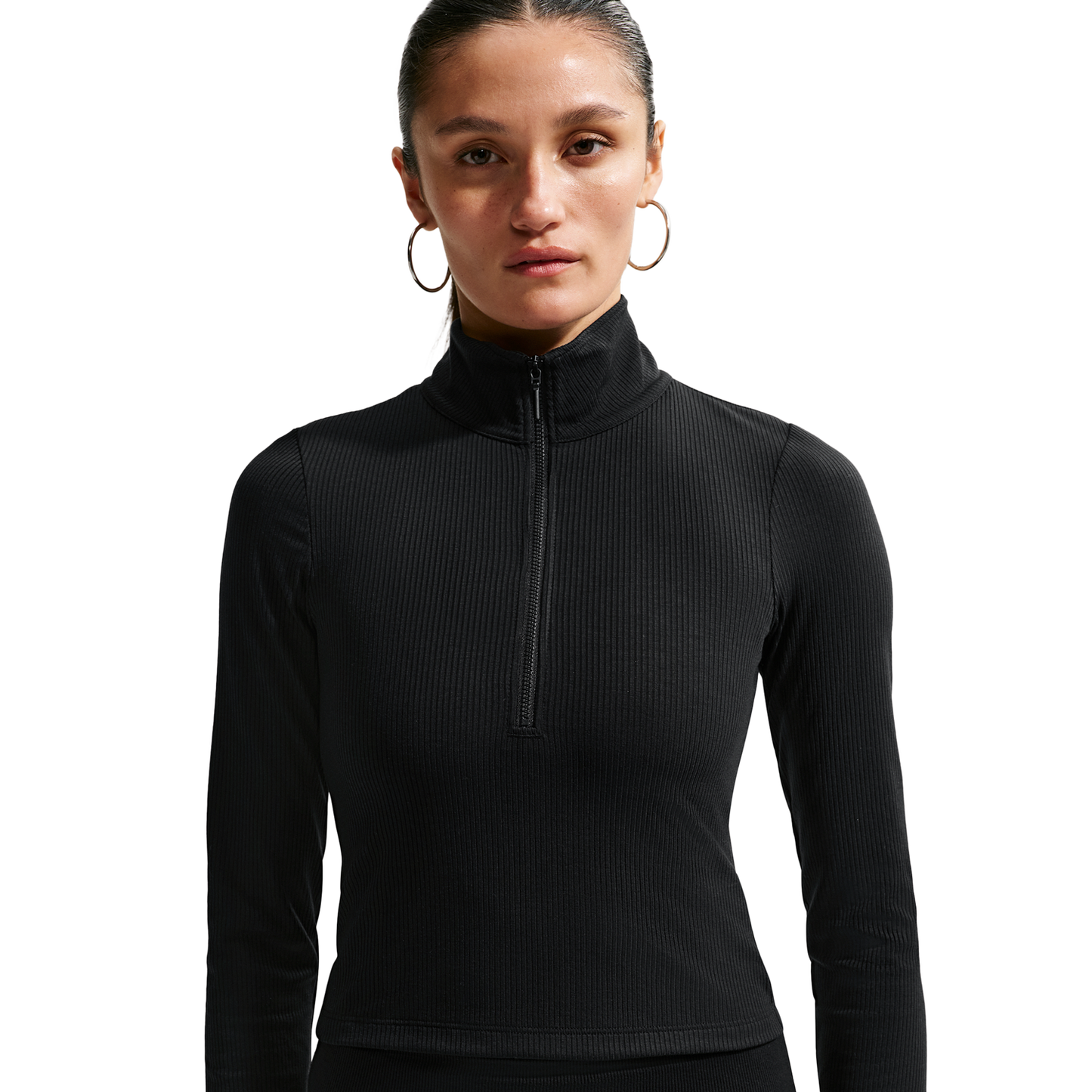 Nike NSW Chill Knit Rib Quarter-Zip LS Top - Women's - Black/Sail
