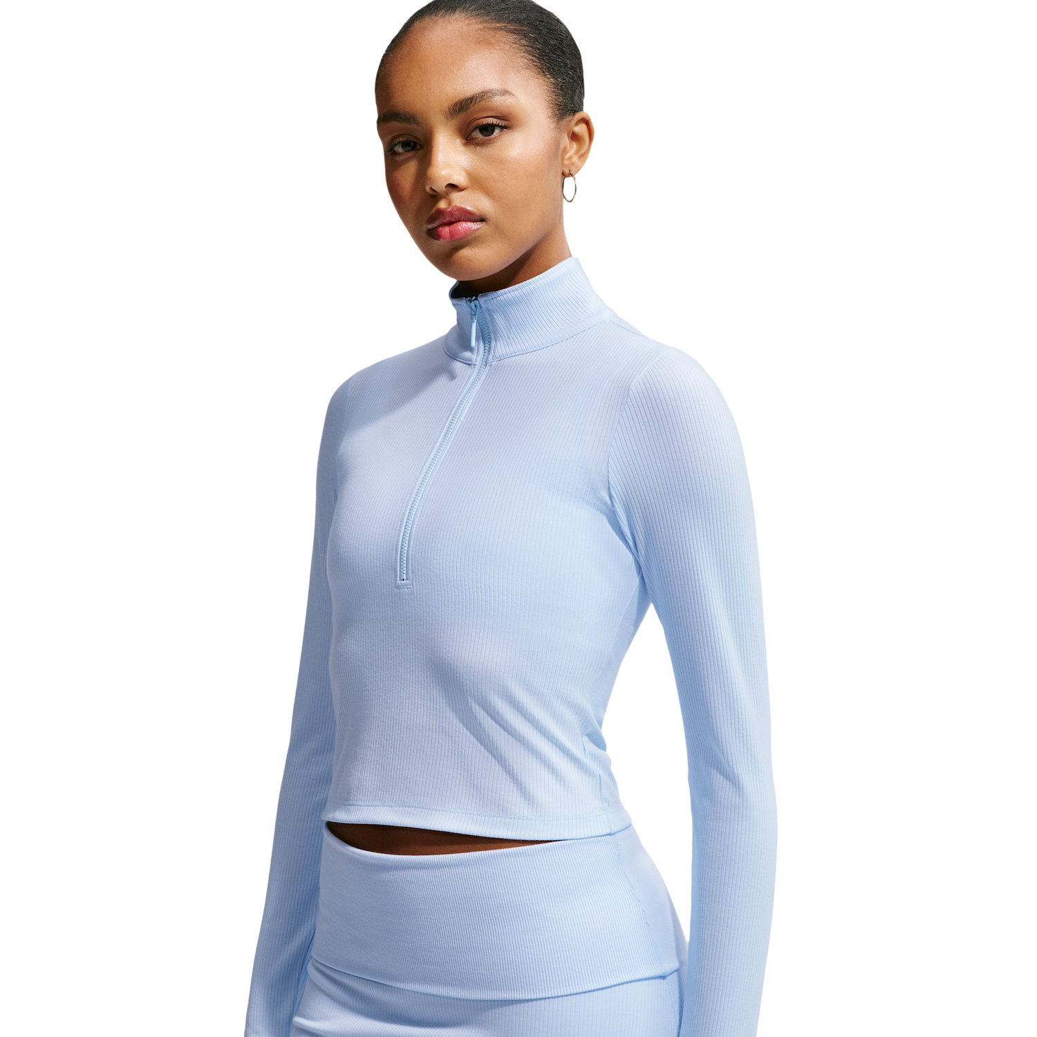 Nike NSW Chill Knit Rib Quarter-Zip LS Top - Women's - Sail/Hydrogen Blue
