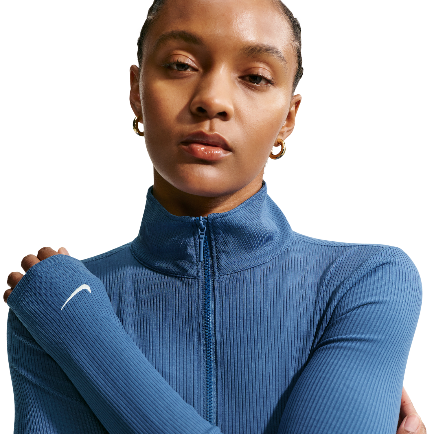 Nike NSW Chill Knit Rib Quarter-Zip LS Top - Women's - Mystic Navy/Sail