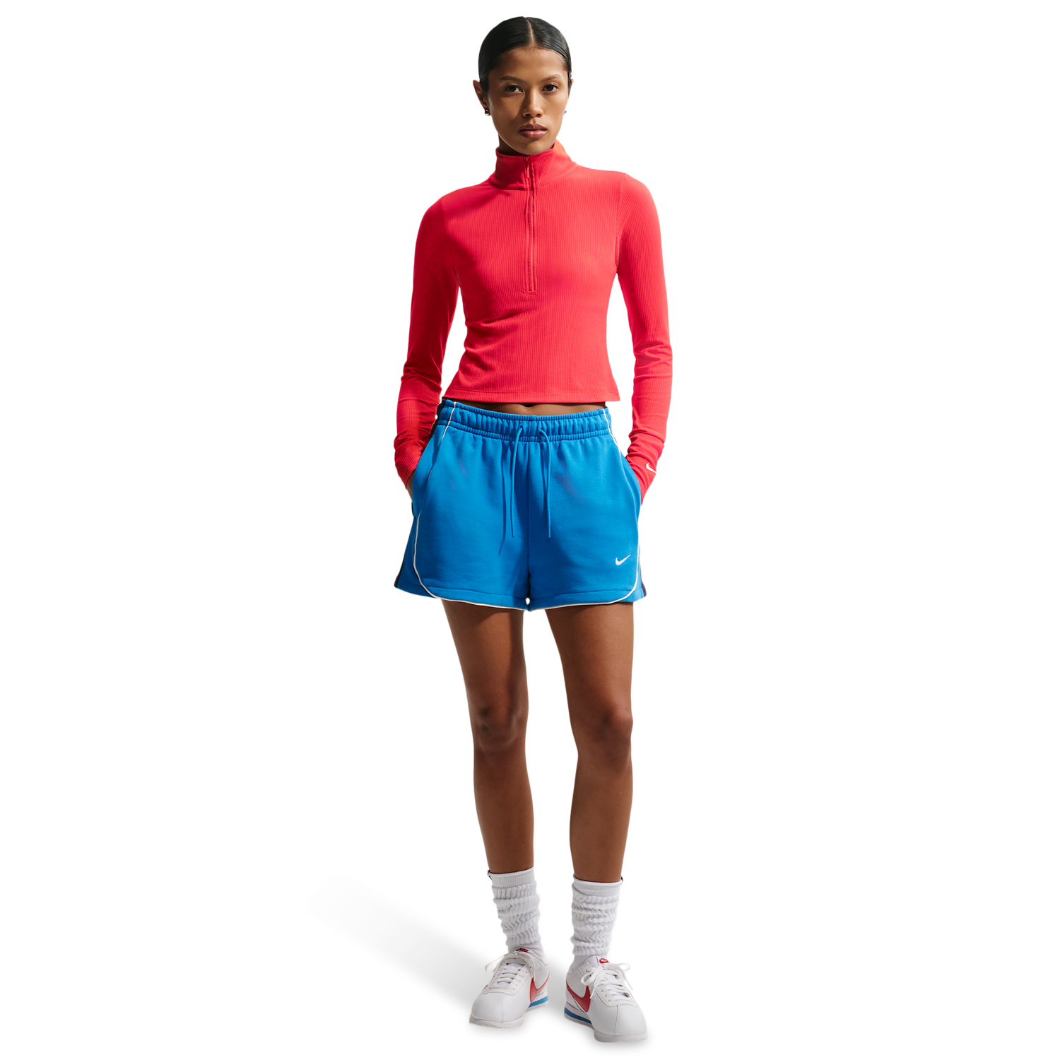 Nike NSW Chill Knit Rib Quarter-Zip LS Top - Women's - Lt Crimson/Sail