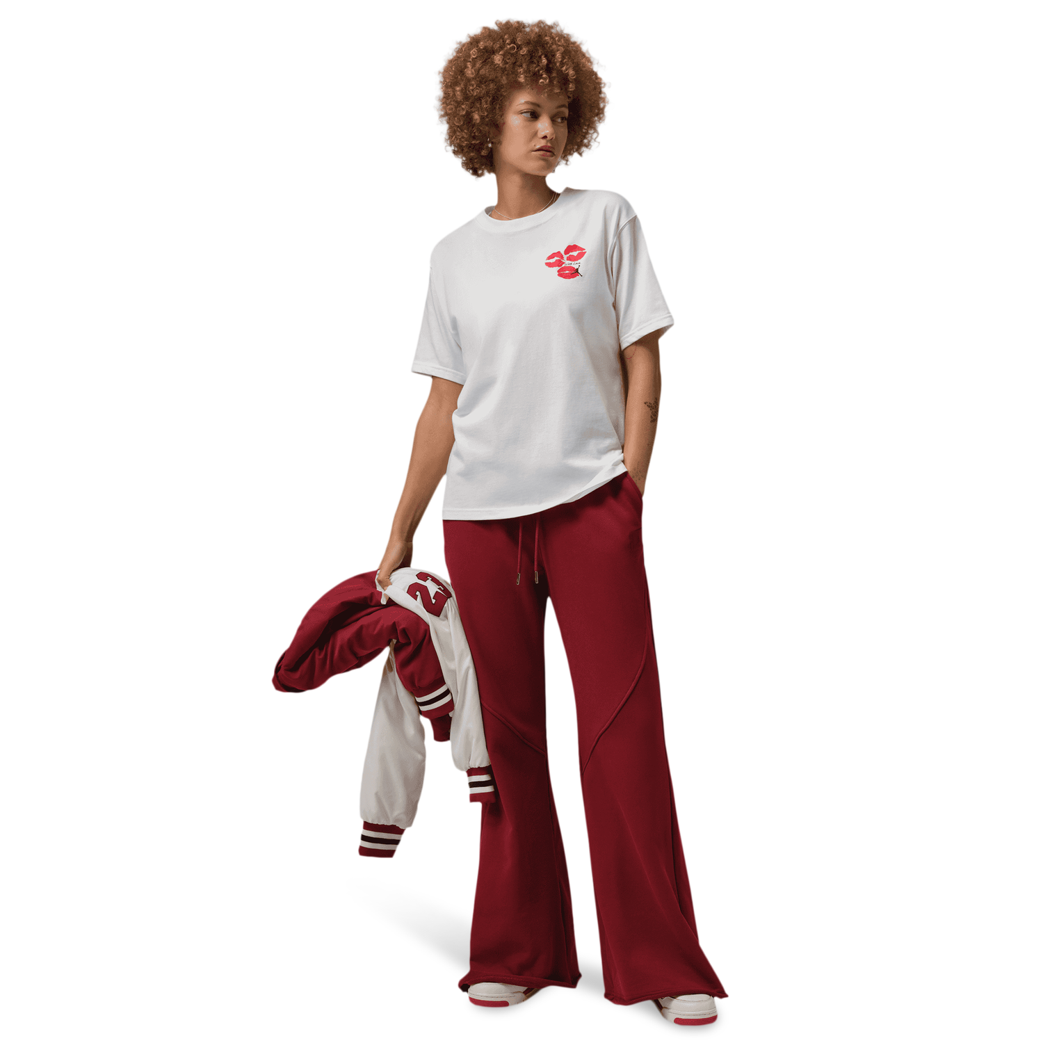 Jordan Flight Graphic KISS T-Shirt - Women's - White/Red