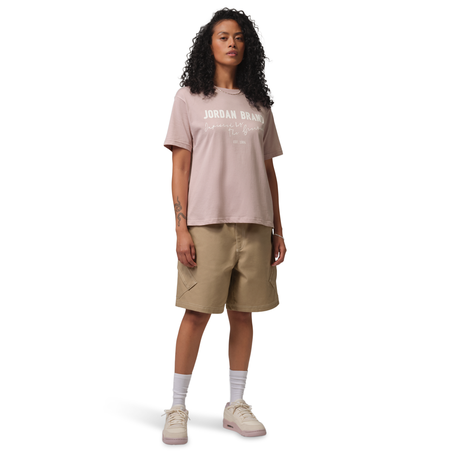 Jordan Brooklyn GF GFX Tee - Women's - Sail/Particle Rose