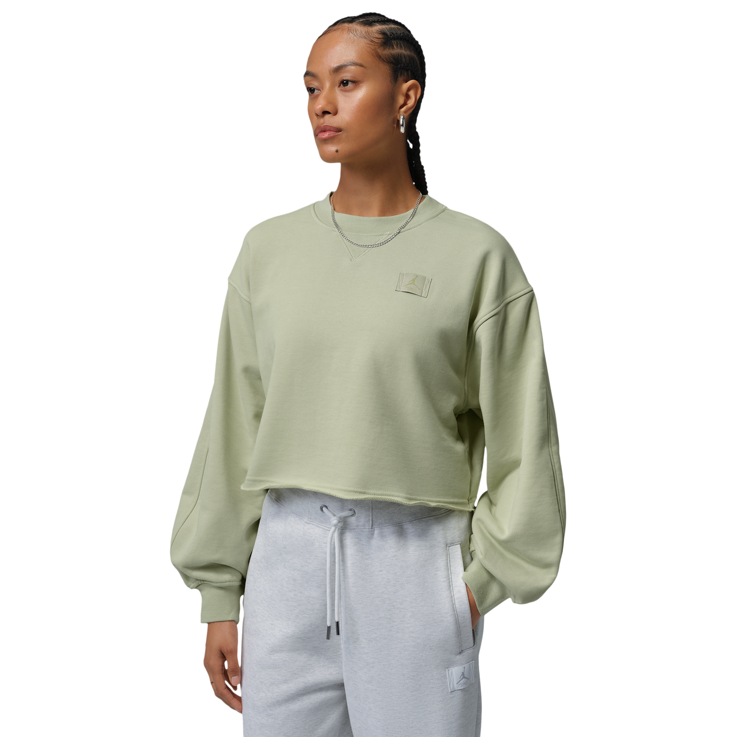 Jordan FLIGHT FLEECE CROP - Women's - Olive Aura/Lawn