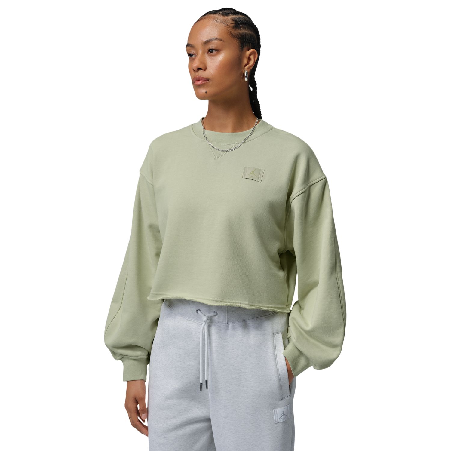 Jordan FLIGHT FLEECE CROP - Women's - Olive Aura/Lawn