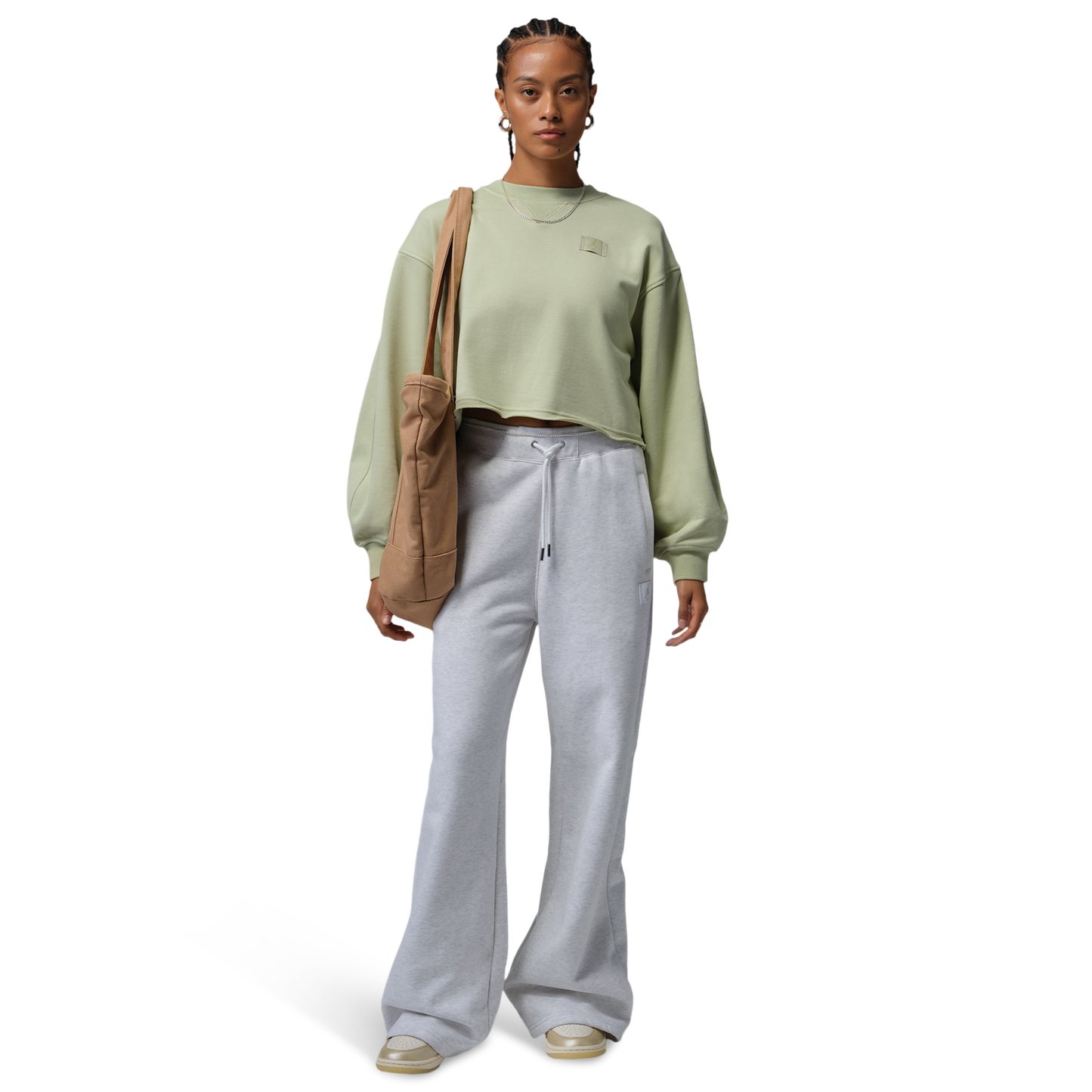 Jordan FLIGHT FLEECE CROP - Women's - Olive Aura/Lawn