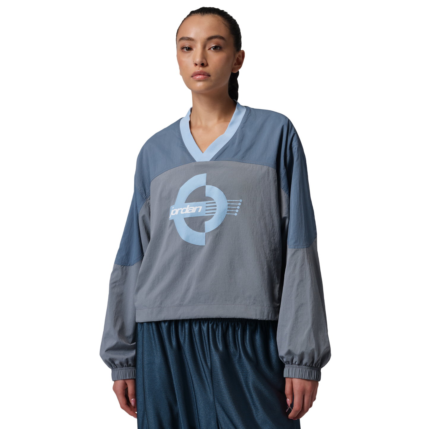 Jordan Brooklyn Woven Long Sleeve Graphic T-Shirt - Women's - Psychic Blue/White