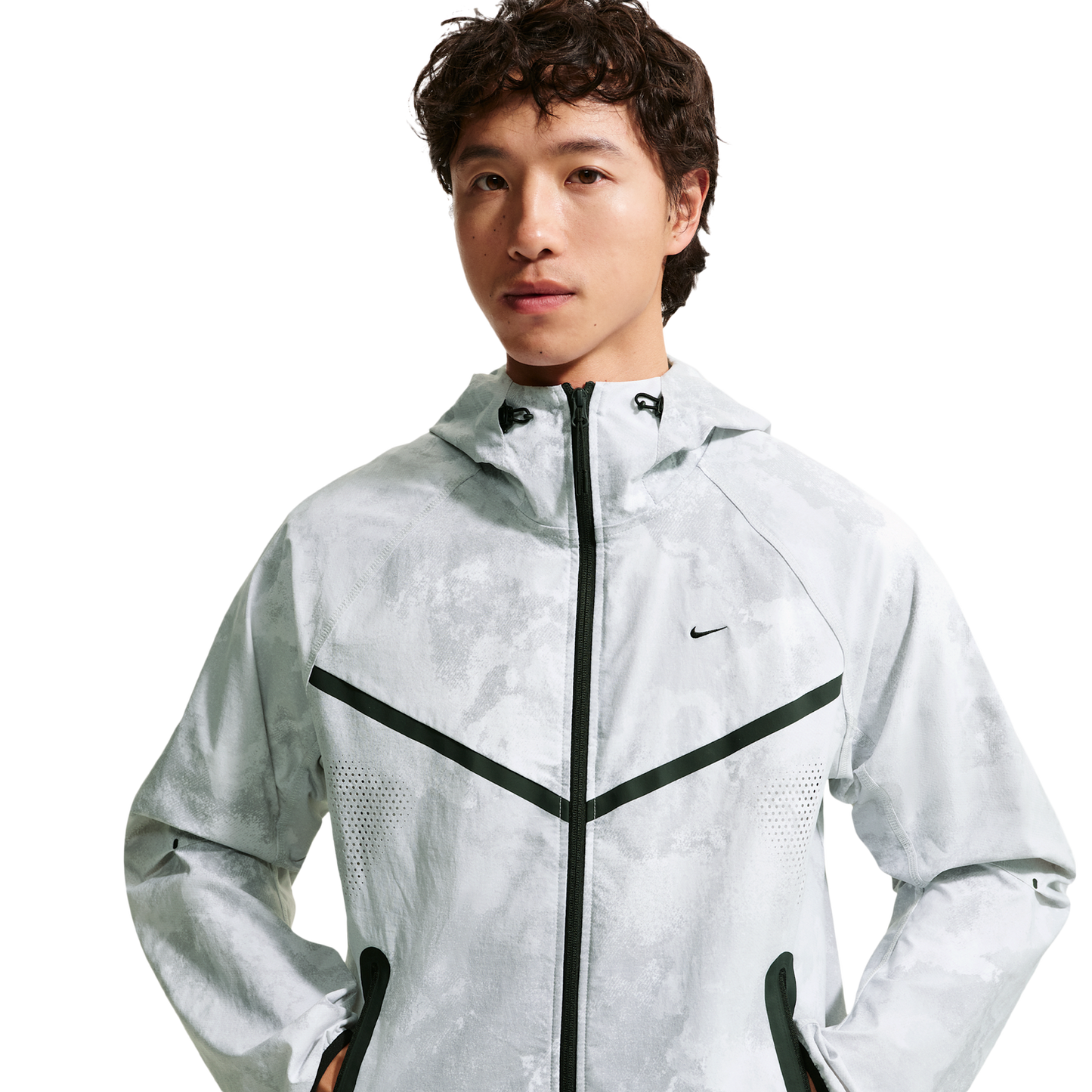 Nike Drifit Tech Woven FZ Windrunner Jacket AOP - Men's - Pure Platinum/Black