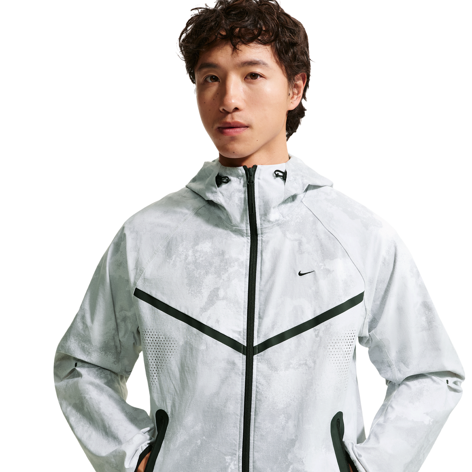 Nike Drifit Tech Woven FZ Windrunner Jacket AOP - Men's - Pure Platinum/Black