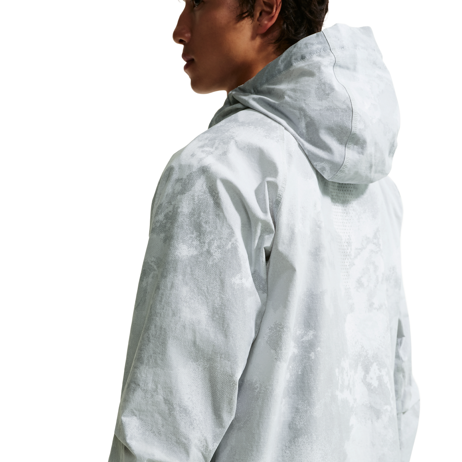 Nike Drifit Tech Woven FZ Windrunner Jacket AOP - Men's - Pure Platinum/Black