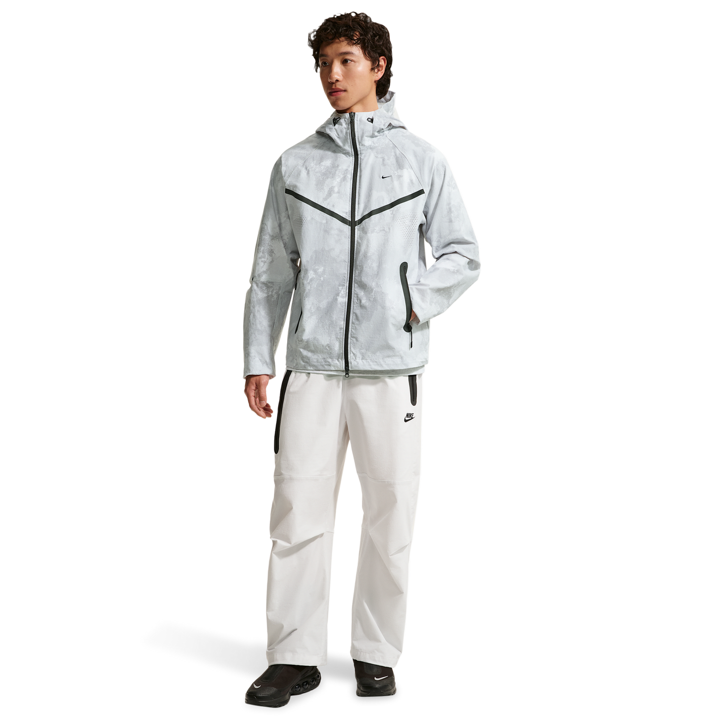 Nike Drifit Tech Woven FZ Windrunner Jacket AOP - Men's - Pure Platinum/Black