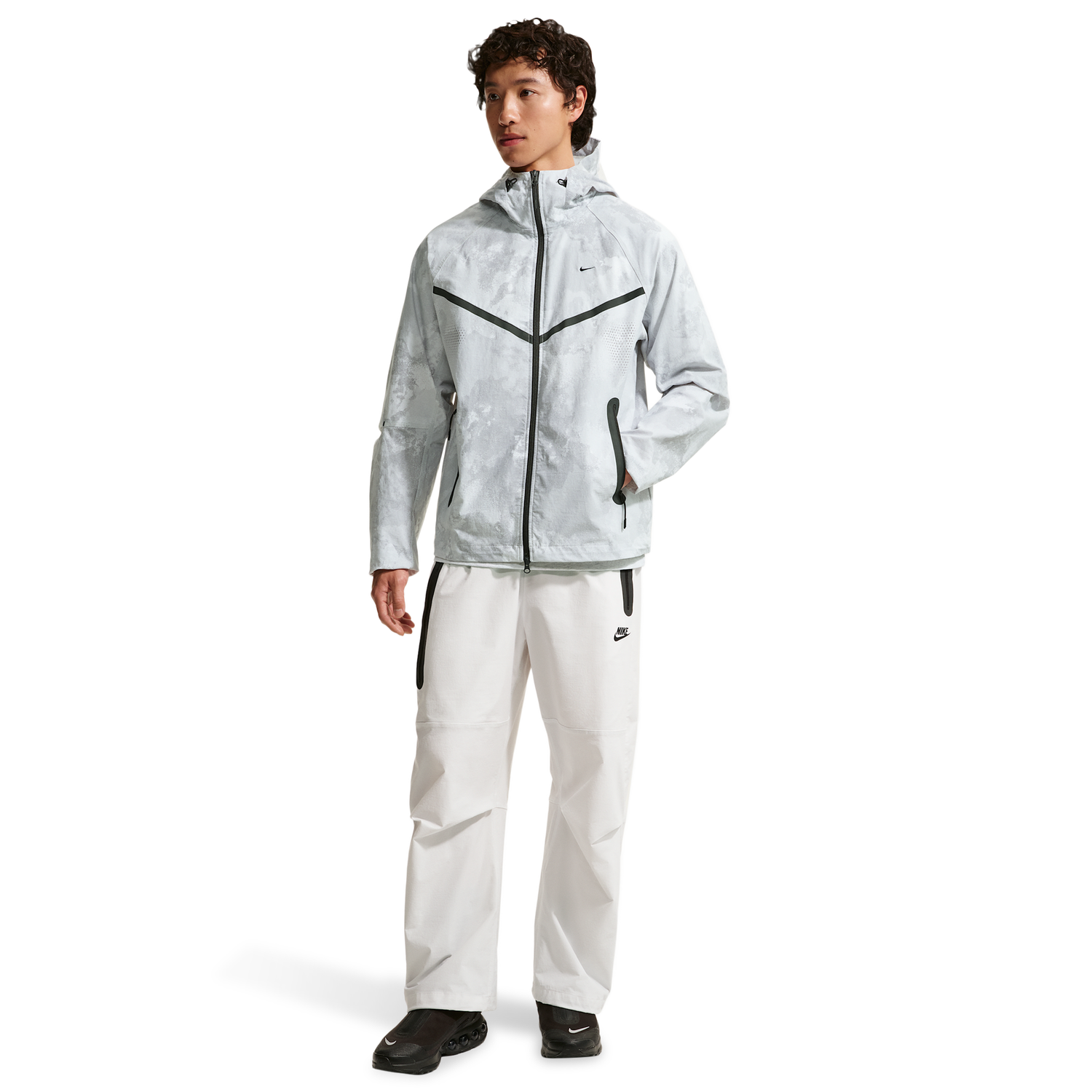 Nike Drifit Tech Woven FZ Windrunner Jacket AOP - Men's - Pure Platinum/Black