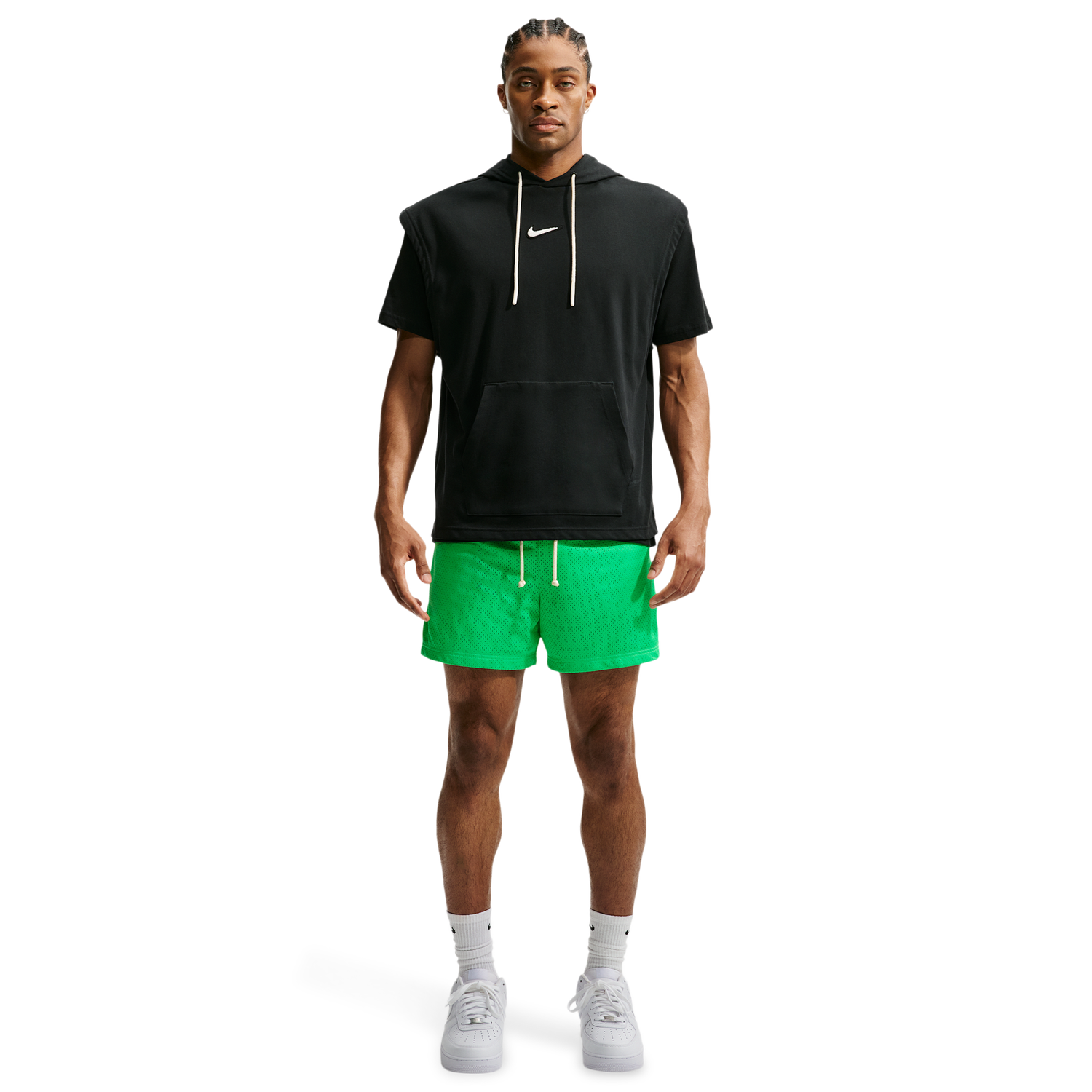 Nike Dri-FIT Standard Issue Mesh 5IN Shorts - Men's - Green Shock/Pale Ivory