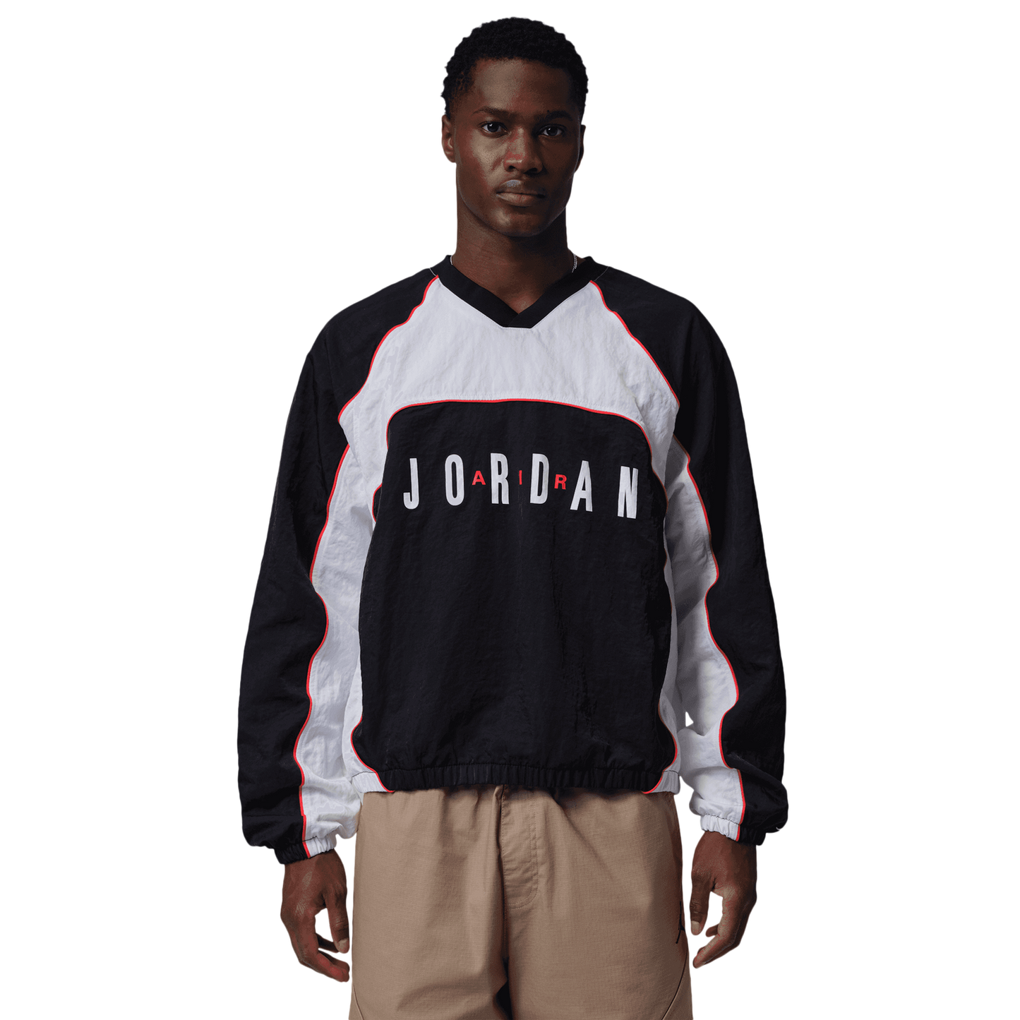 Jordan Flight Long Sleeve Warm-Up Top - Men's - White/Black/Chile Red