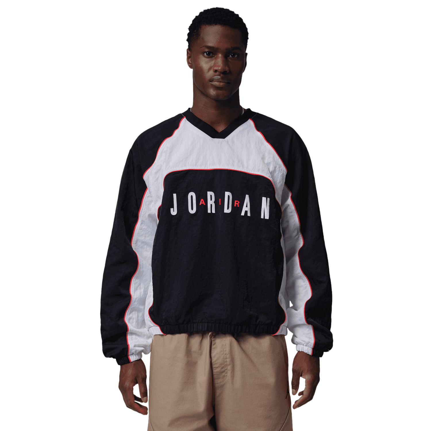 Jordan Flight Long Sleeve Warm-Up Top - Men's - White/Black/Chile Red
