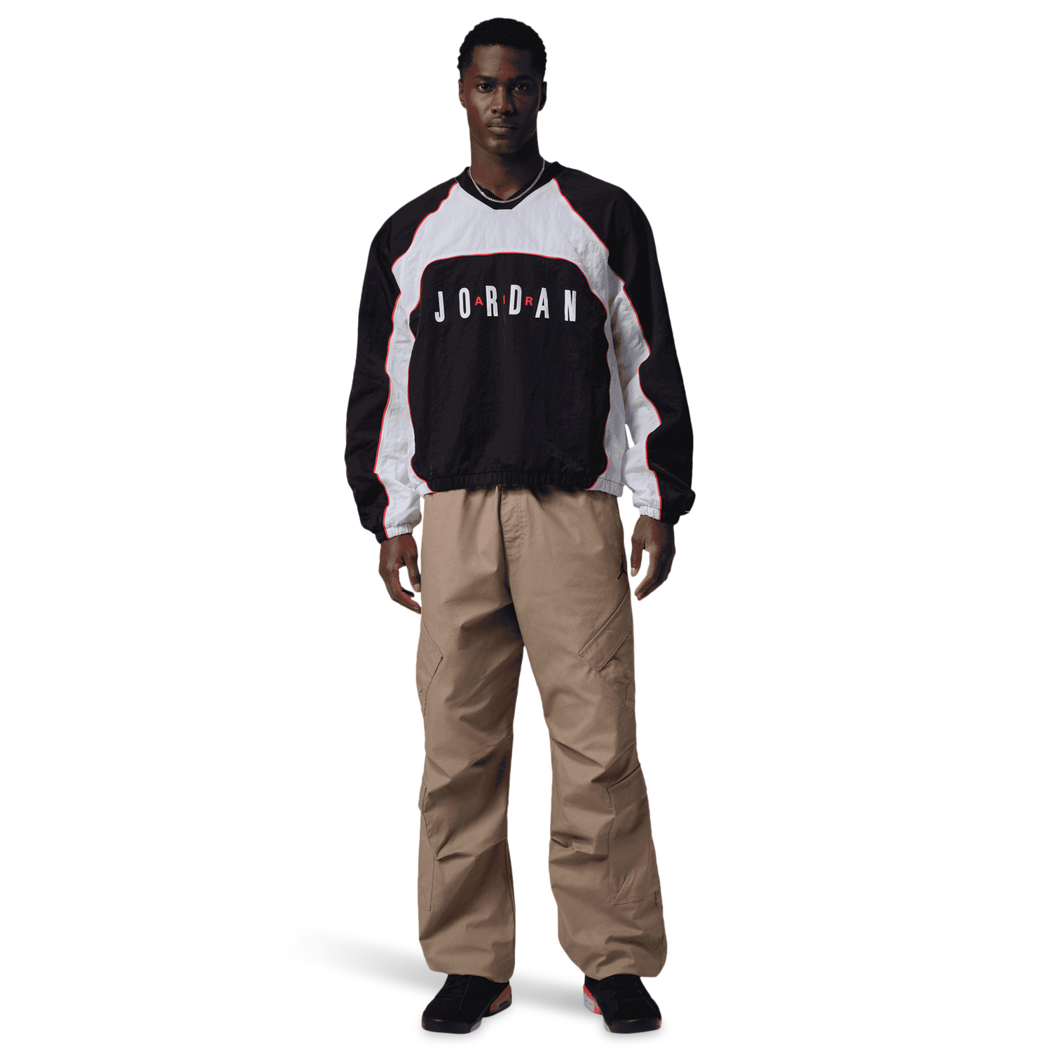 Jordan Flight Long Sleeve Warm-Up Top - Men's - White/Black/Chile Red