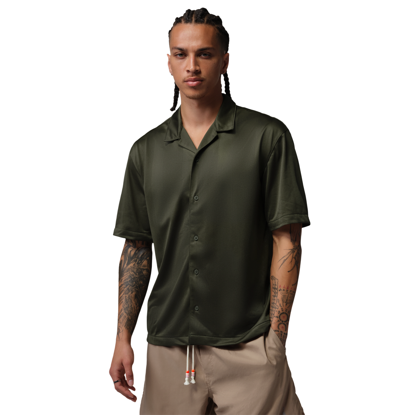 Jordan Brooklyn Festival Button Down Top - Men's - Black/Cargo Khaki