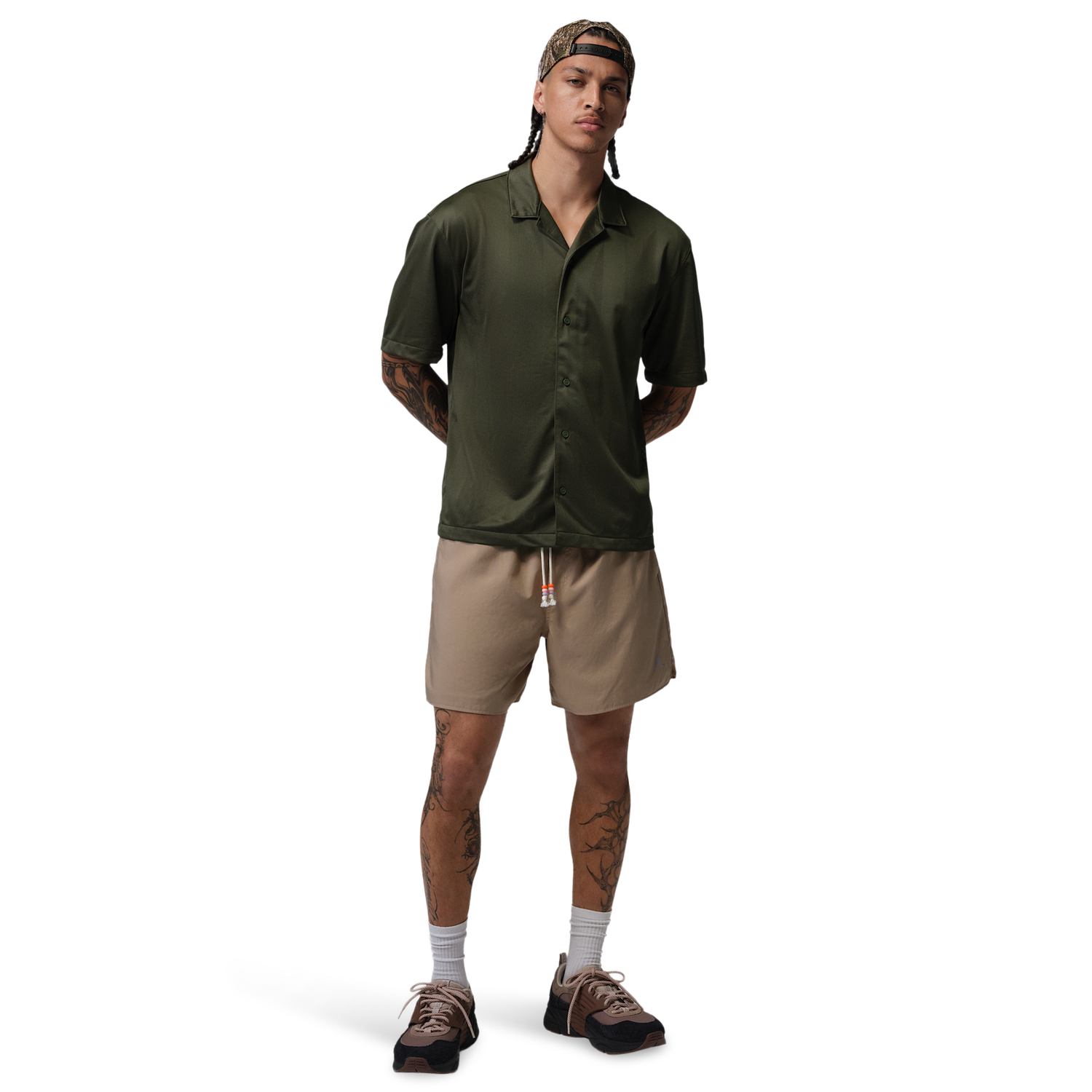 Jordan Brooklyn Festival Button Down Top - Men's - Black/Cargo Khaki