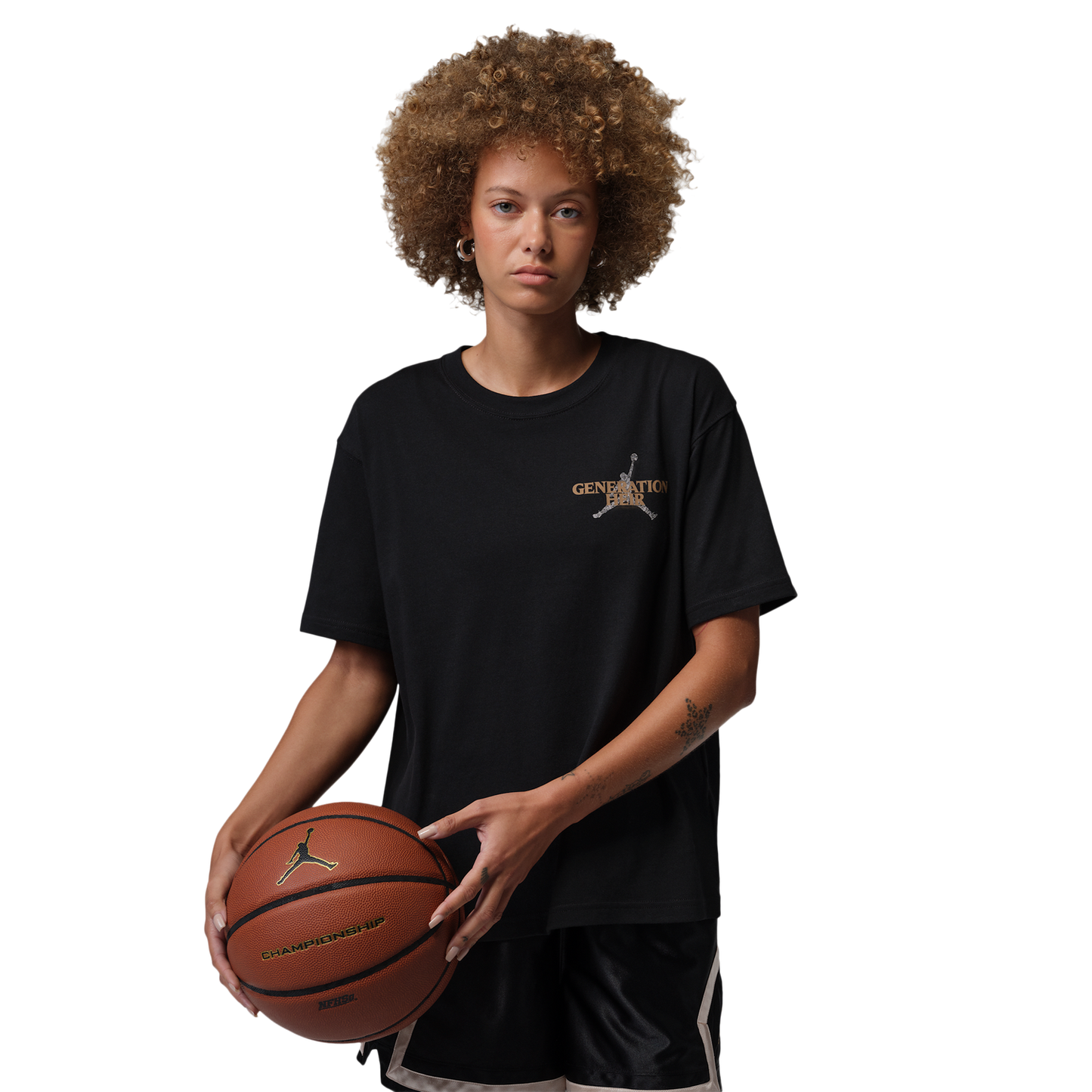 Jordan Sport Drifit SS Gfx Tee - Women's - Black/Metallic Gold/White