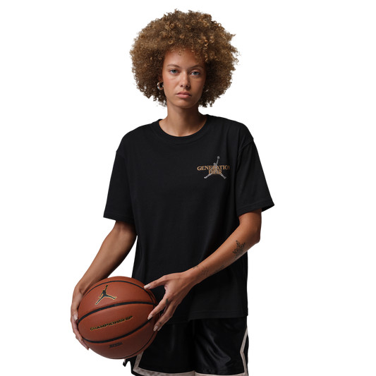 Jordan Sport Drifit SS Gfx Tee - Women's - Black/Metallic Gold/White