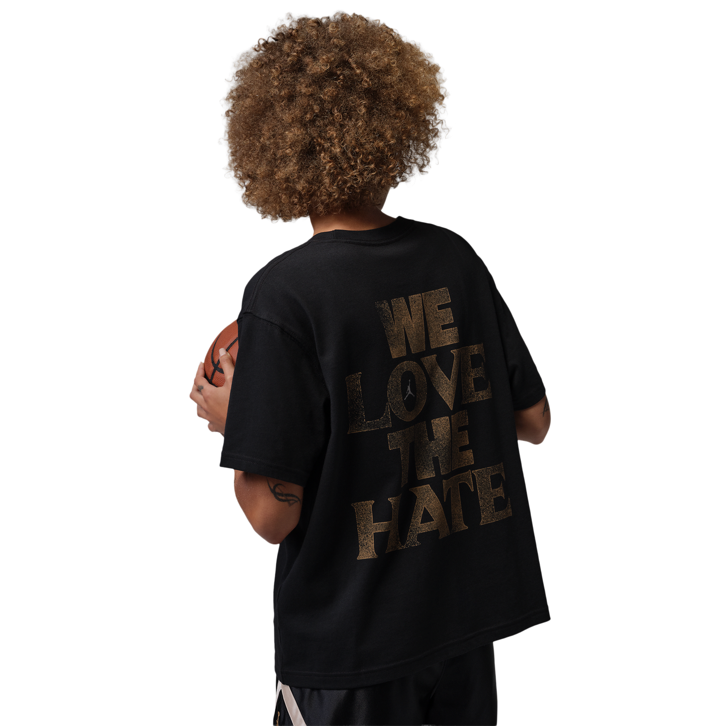 Jordan Sport Drifit SS Gfx Tee - Women's - Black/Metallic Gold/White