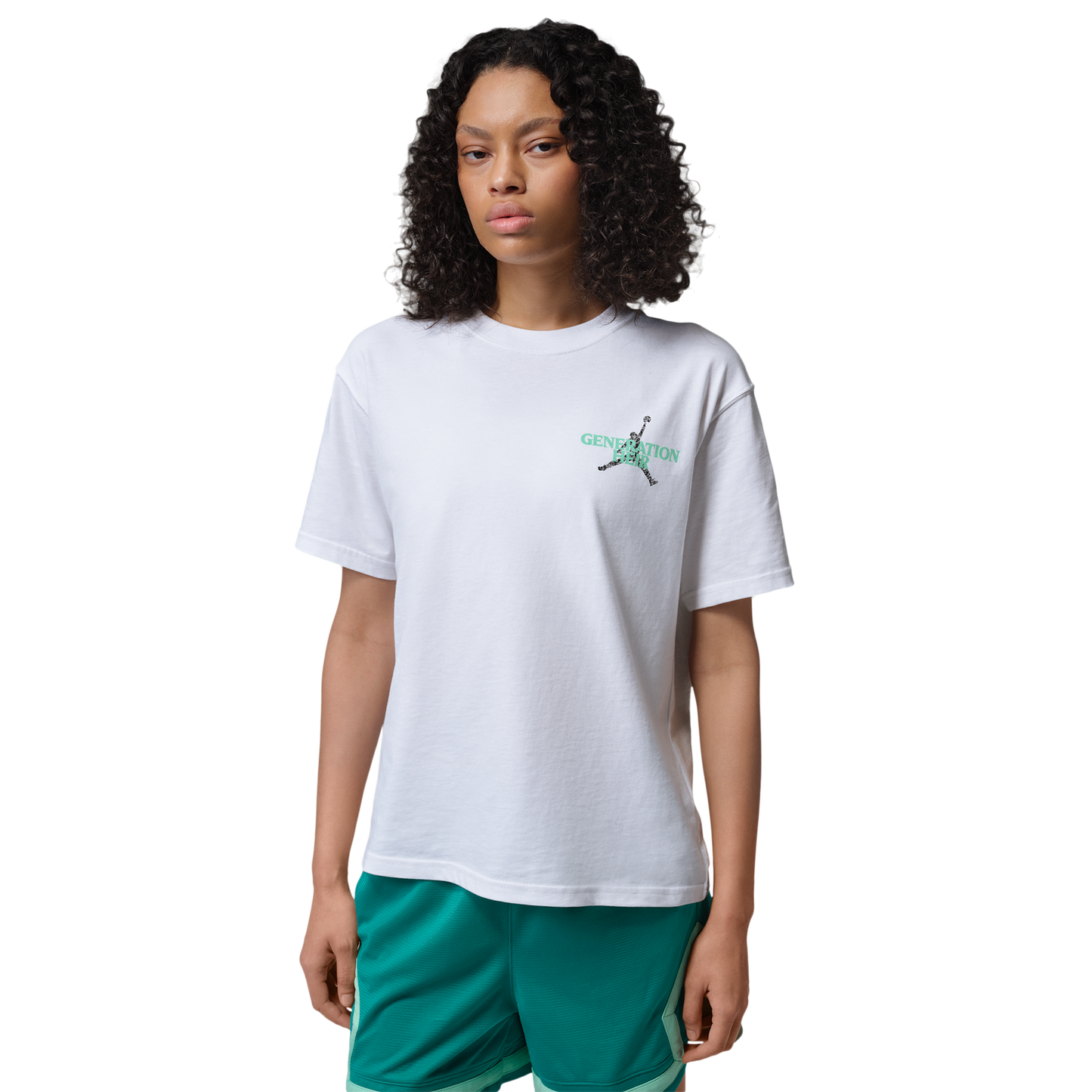 Jordan Sport Drifit SS Gfx Tee - Women's - White/Green Glow/Black