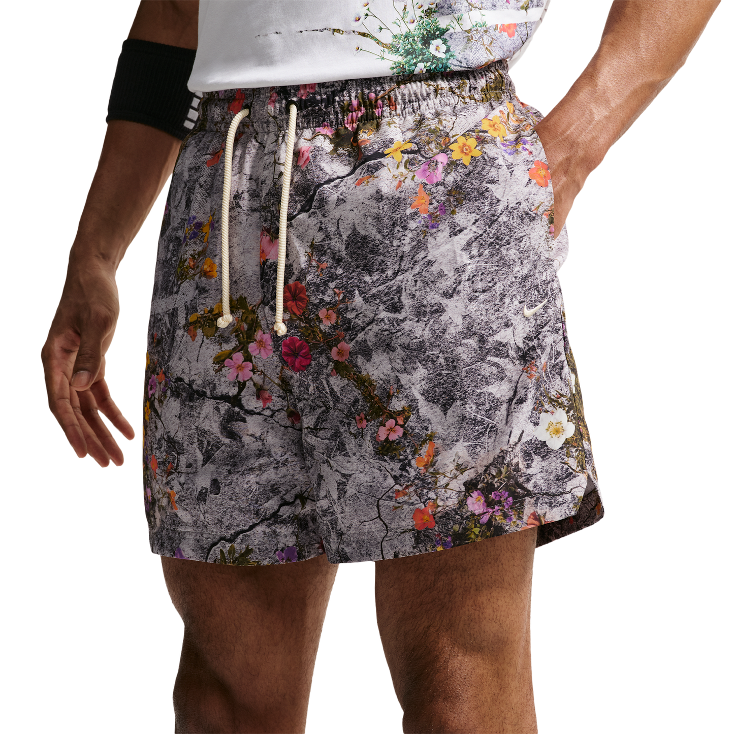 Nike Dri-FIT SI Practice Mesh AOP 5" Shorts - Men's - Cement Grey/Pale Ivory