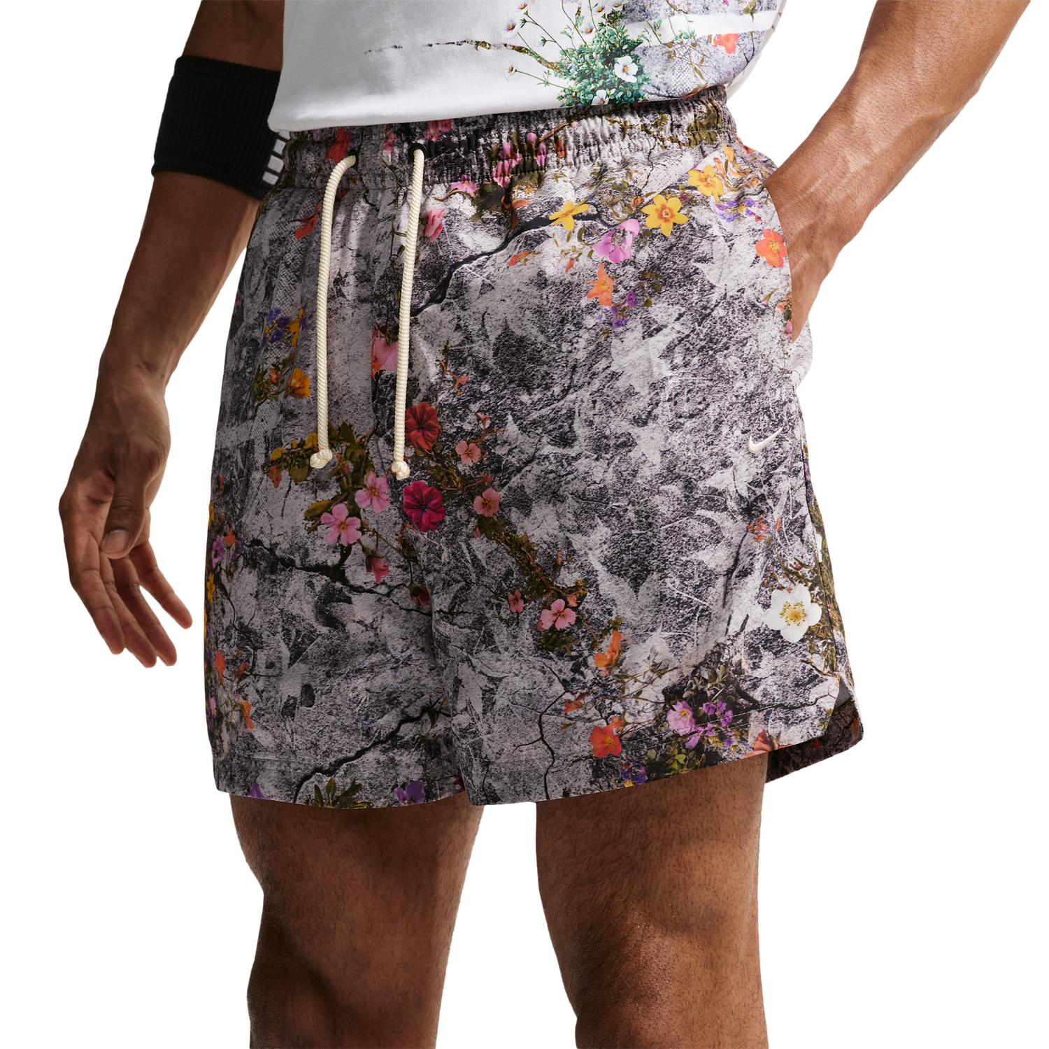 Nike Dri-FIT SI Practice Mesh AOP 5" Shorts - Men's - Cement Grey/Pale Ivory