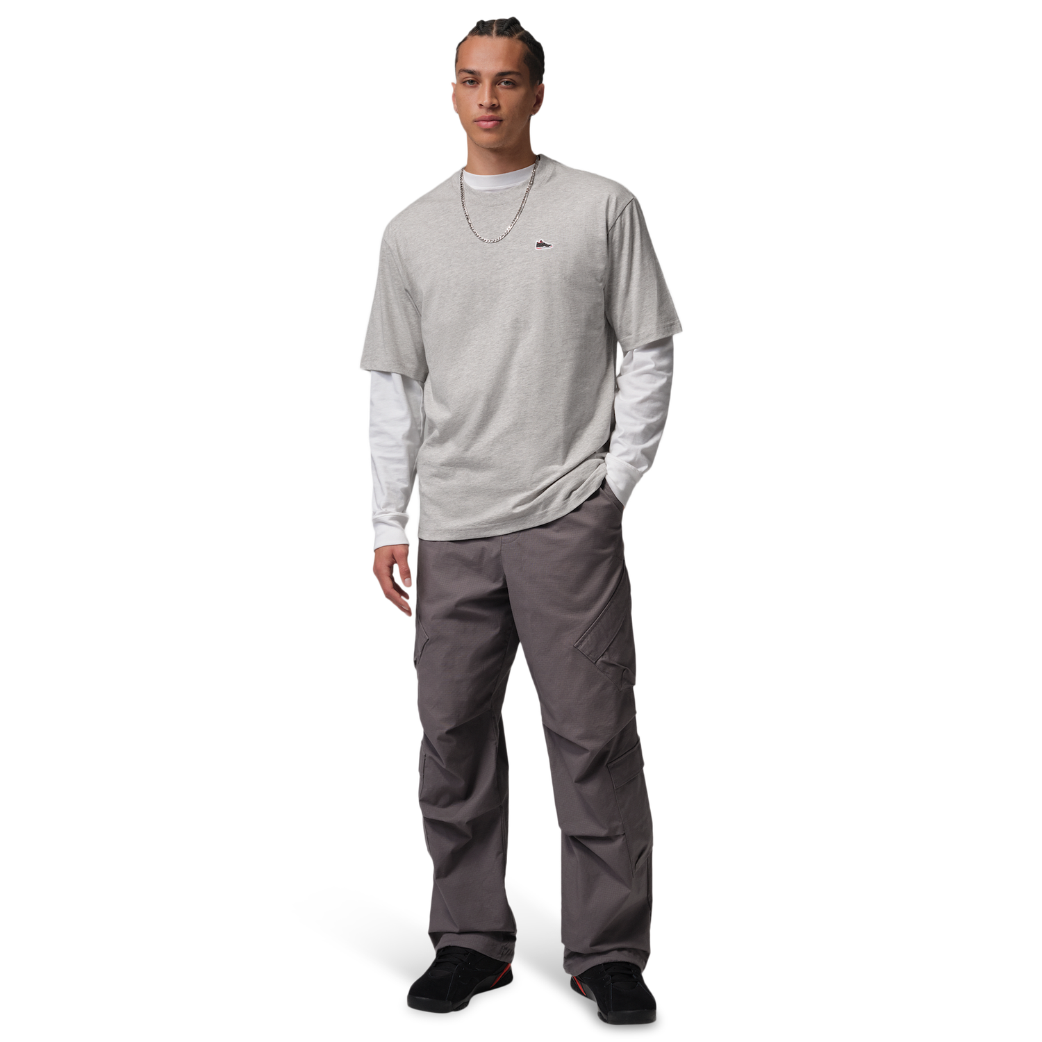 Jordan Sneaker Patch Short Sleeve Crew - Men's - Grey