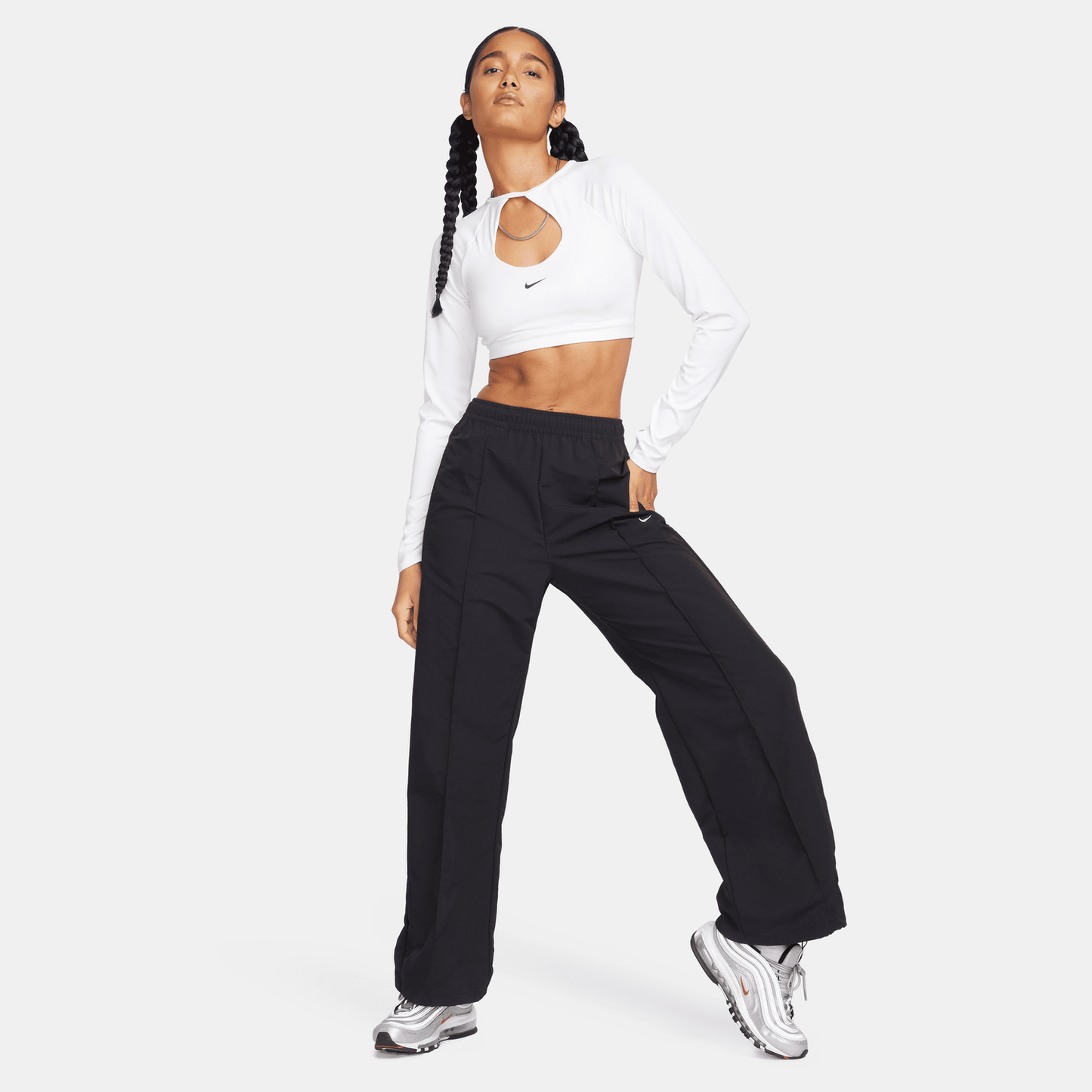 Nike Trend Woven Mid Rise Pants - Women's - Black/White