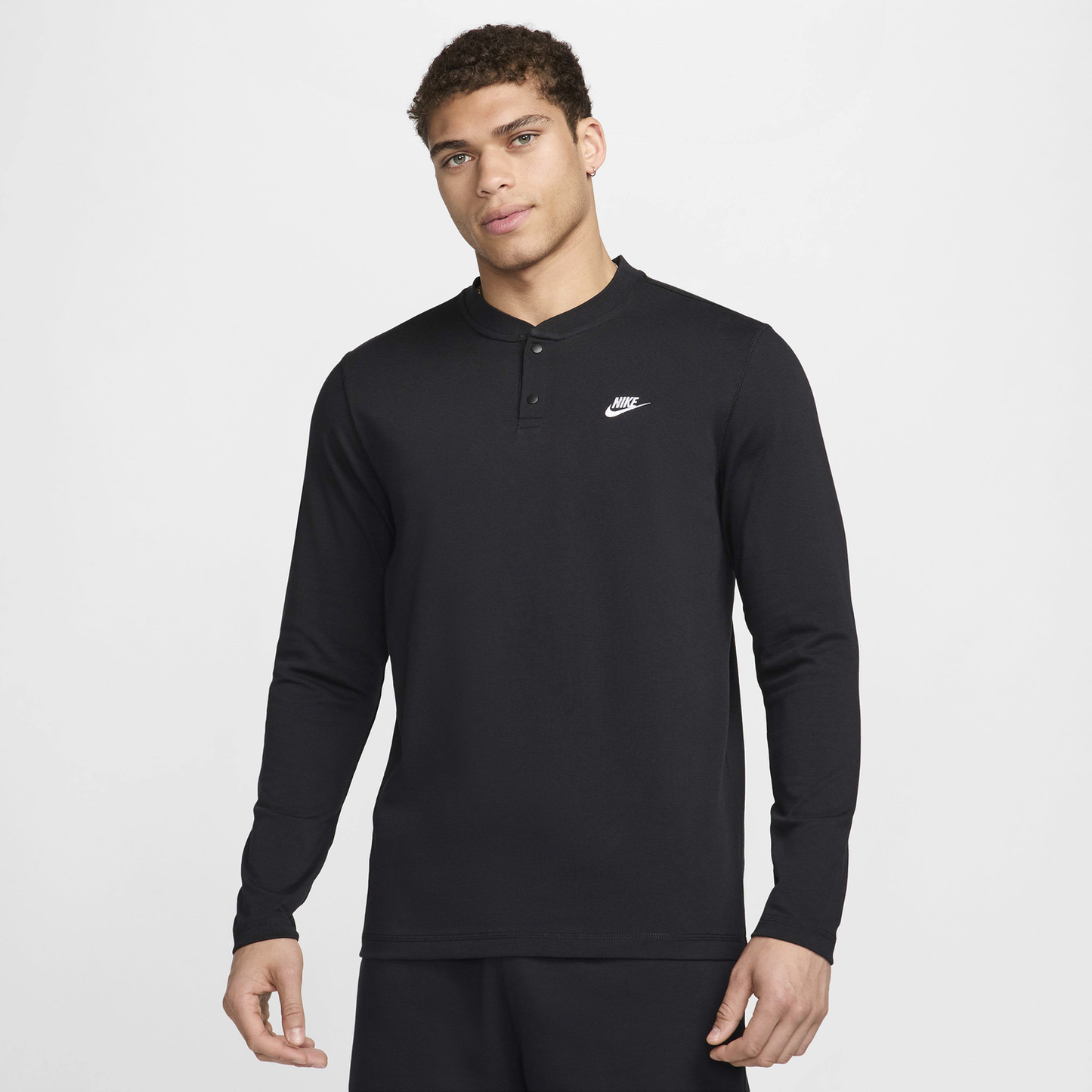 Nike Club LS Henley - Men's - Black/White/Black