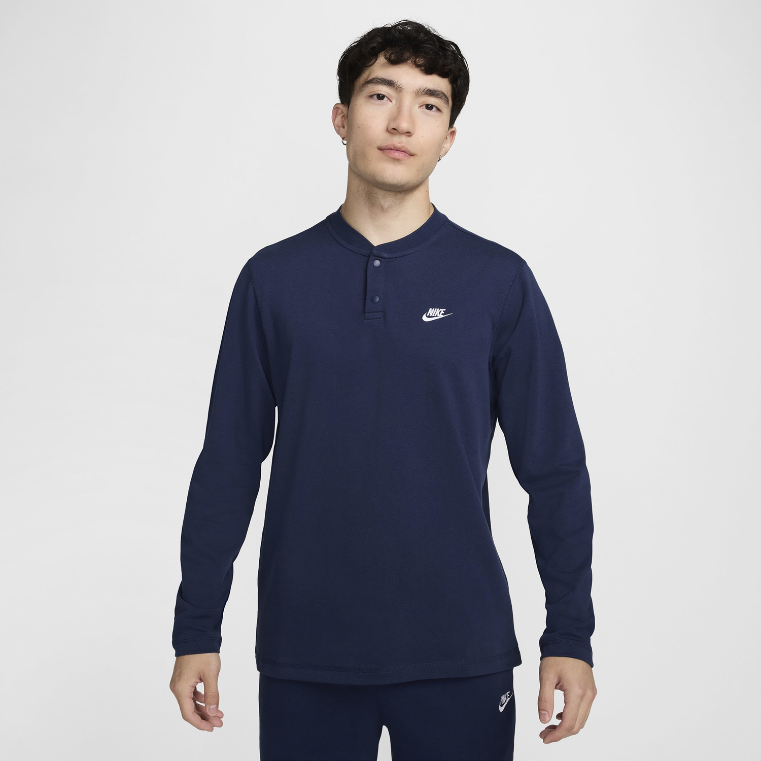 Nike Club LS Henley - Men's - Midnight Navy/Midnight Navy/White