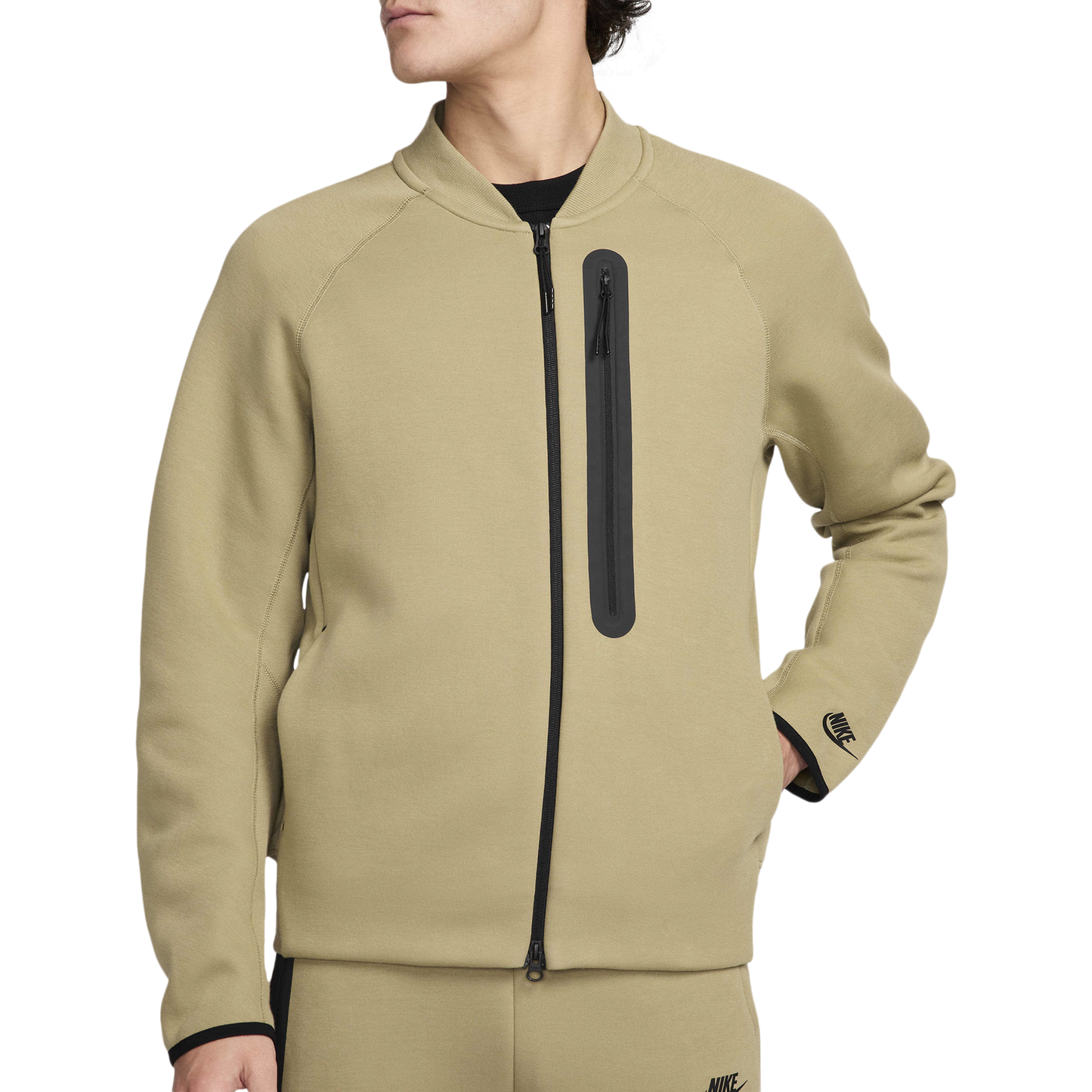Nike Tech Fleece Bomber Jacket - Men's - Black/Neutral Olive
