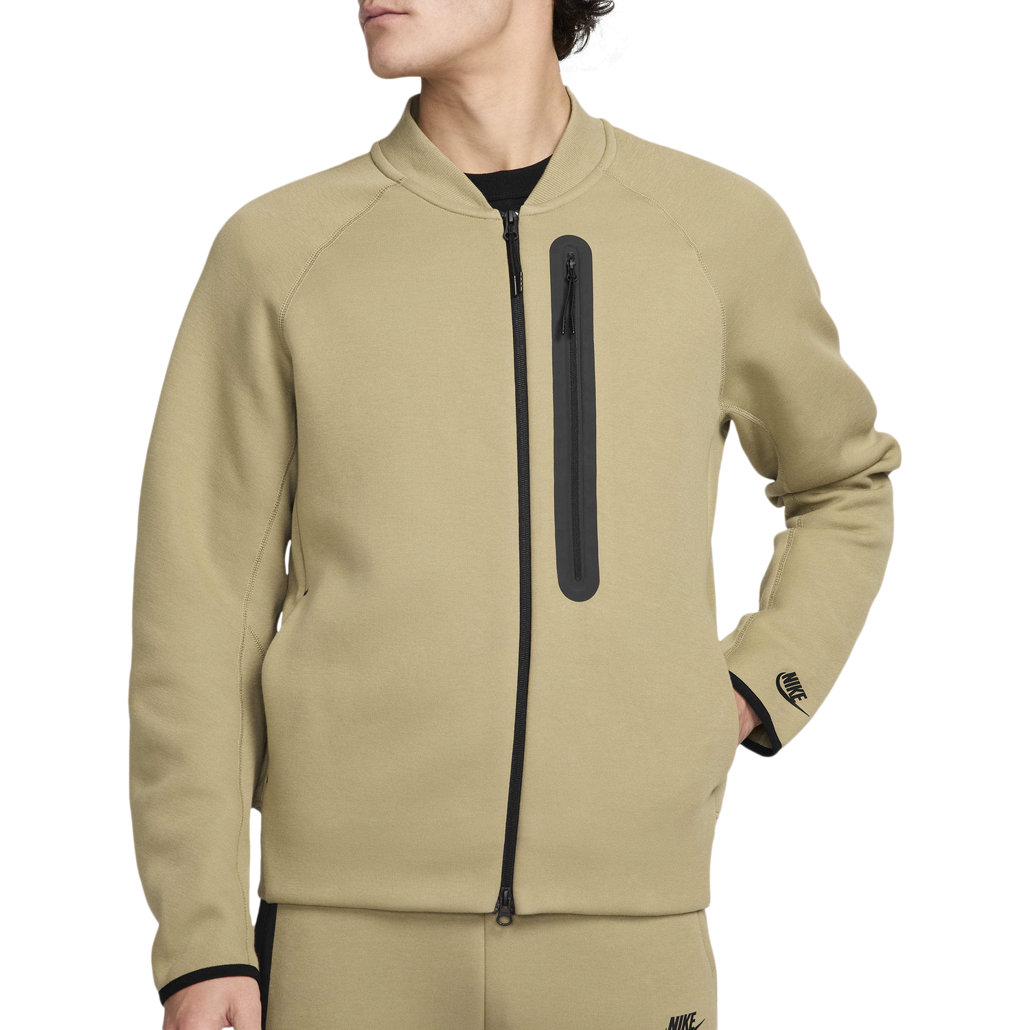 Nike Tech Fleece Bomber Jacket - Men's - Black/Neutral Olive