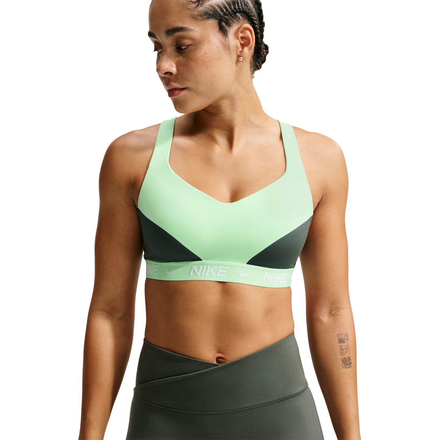 Nike Indy High DF Sports Bra - Women's - Camo Green/Cucumber Calm