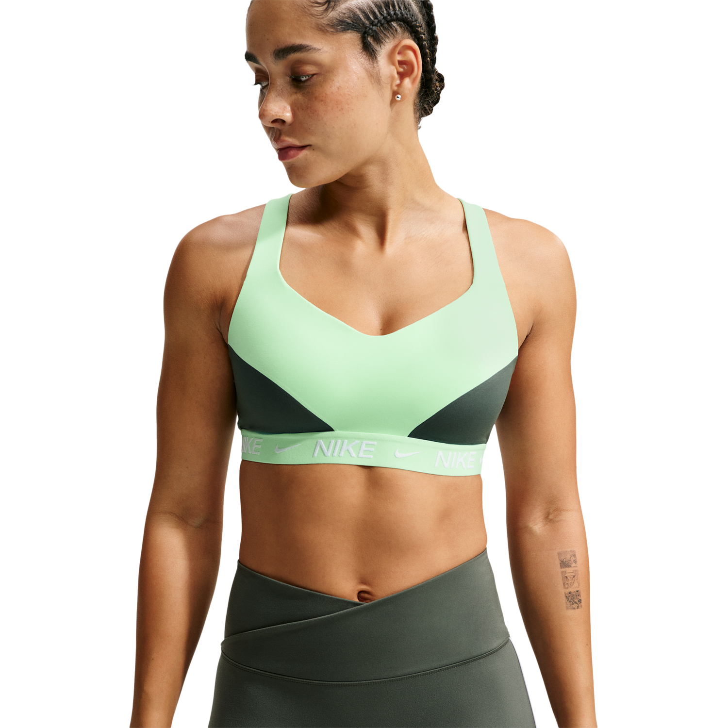Nike Indy High DF Sports Bra - Women's - Camo Green/Cucumber Calm