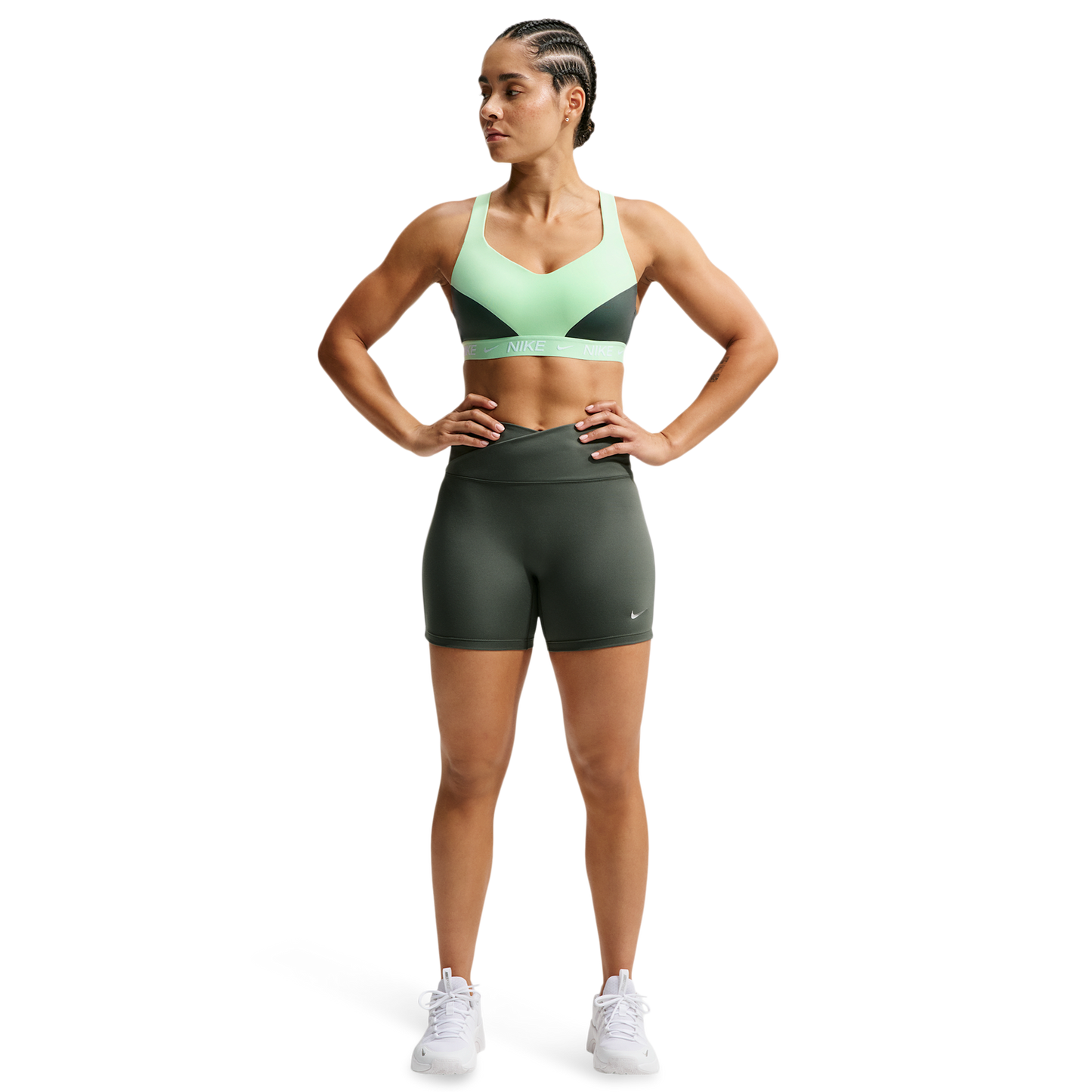 Nike Indy High DF Sports Bra - Women's - Camo Green/Cucumber Calm