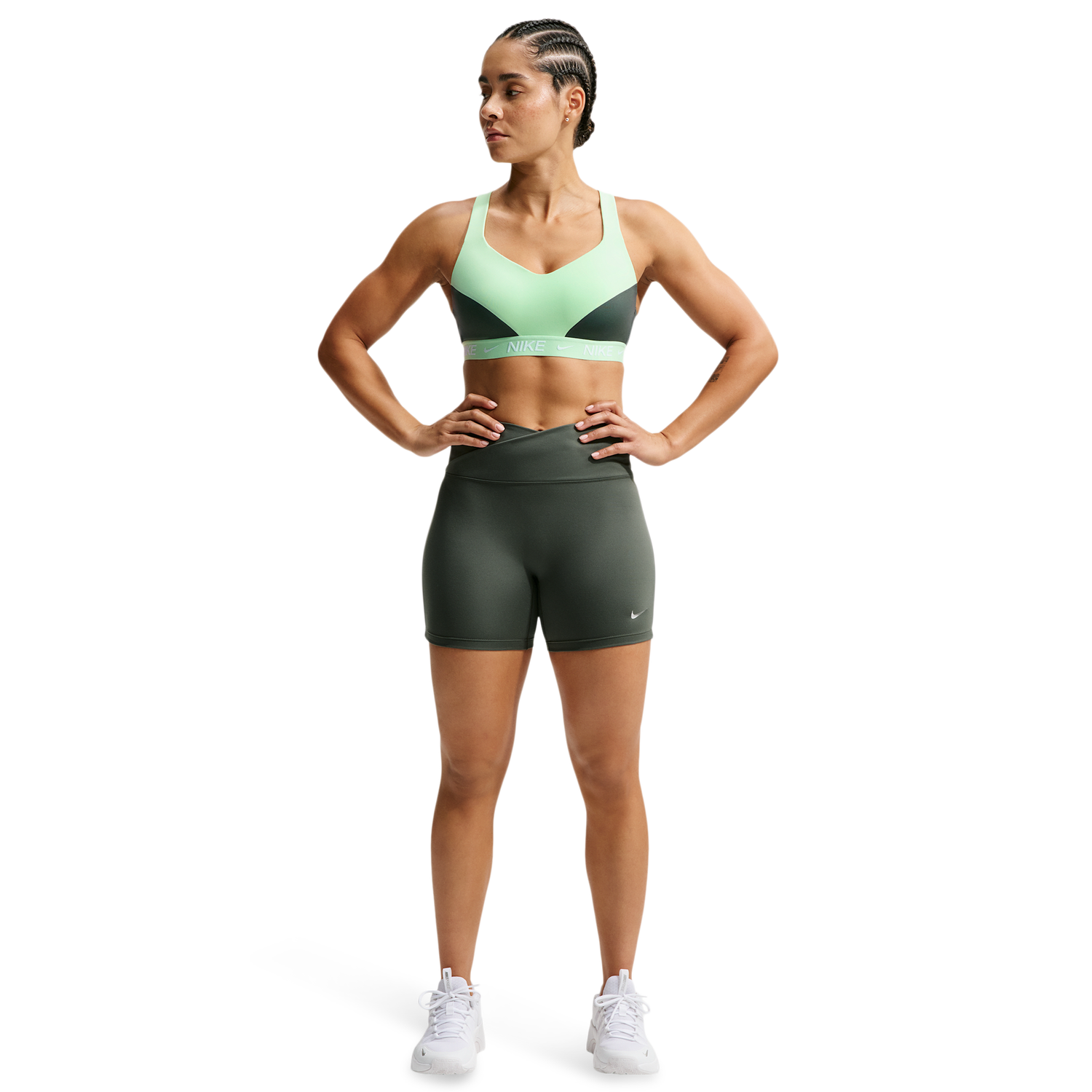 Nike Indy High DF Sports Bra - Women's - Camo Green/Cucumber Calm