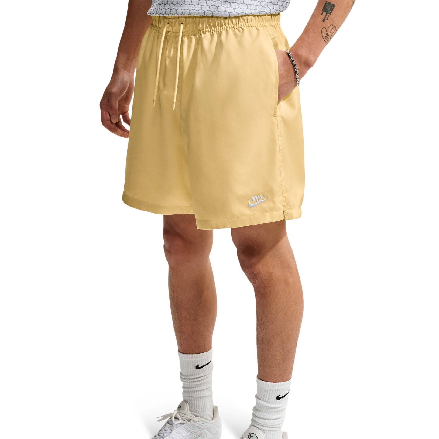 Nike Club Flow Shorts - Men's - White/Soft Yellow