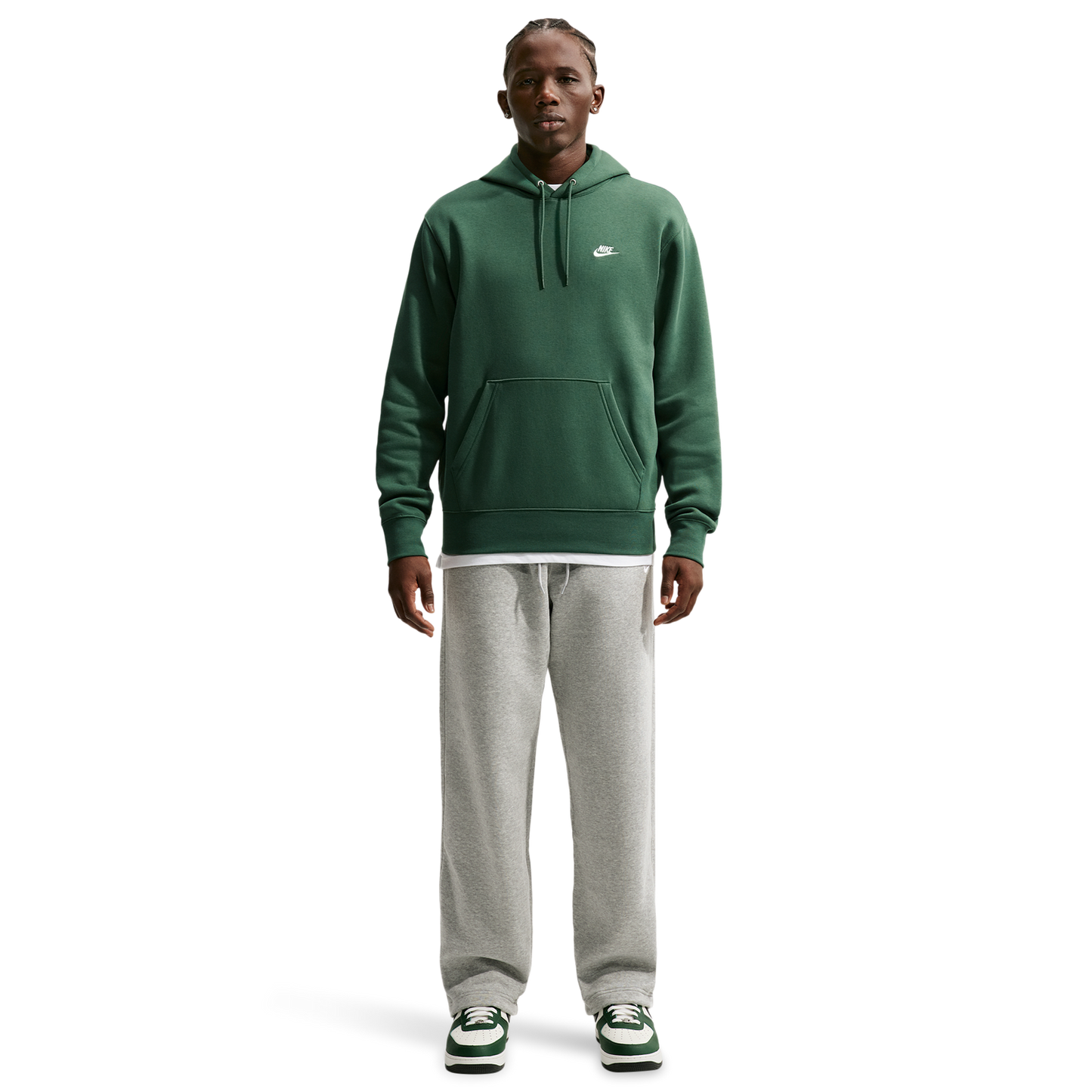 Nike Club Pullover Hoodie - Men's - Fir/Fir/White
