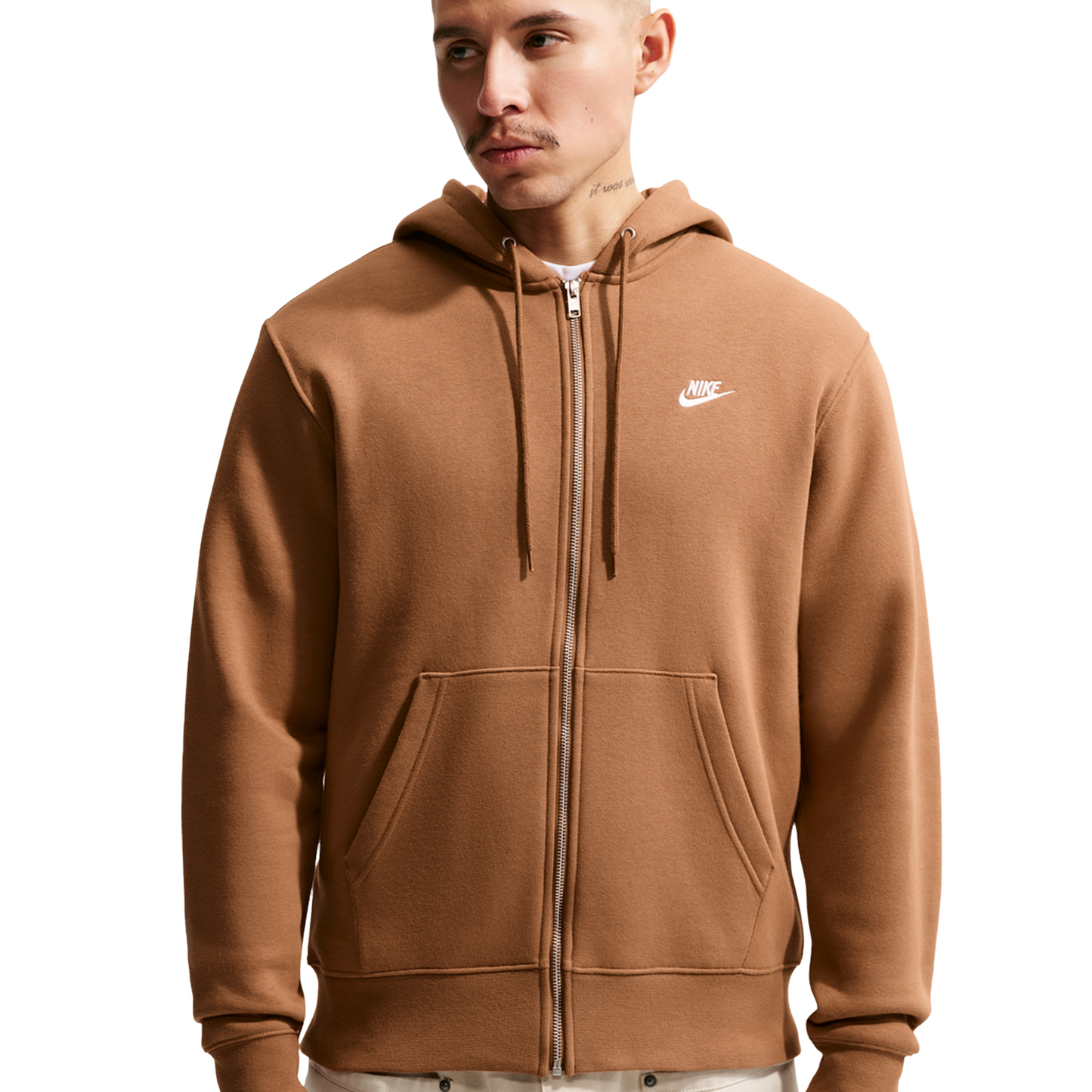 Nike Club Full-Zip Hoodie - Men's - White/Ale Brown/Ale Brown
