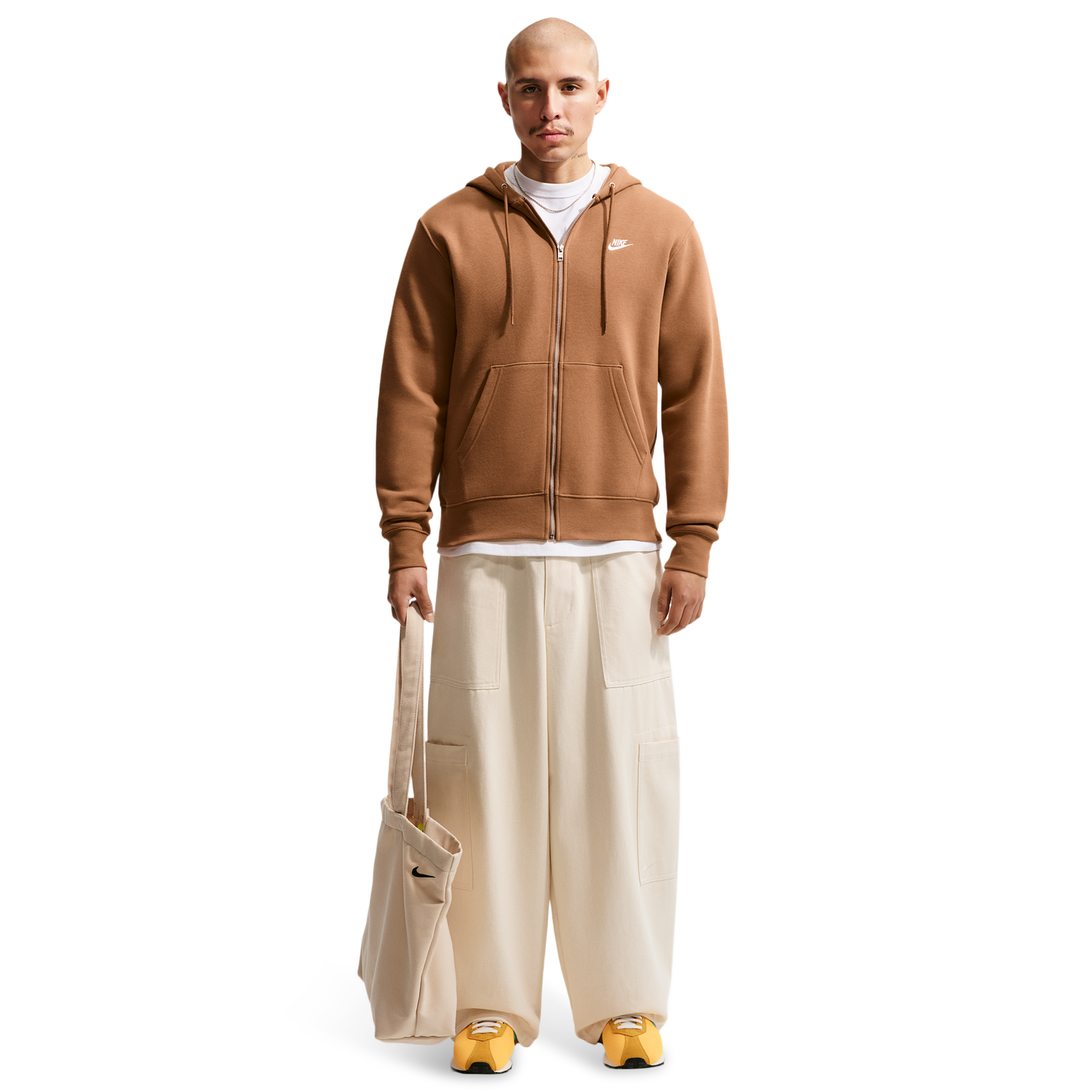Nike Club Full-Zip Hoodie - Men's - White/Ale Brown/Ale Brown