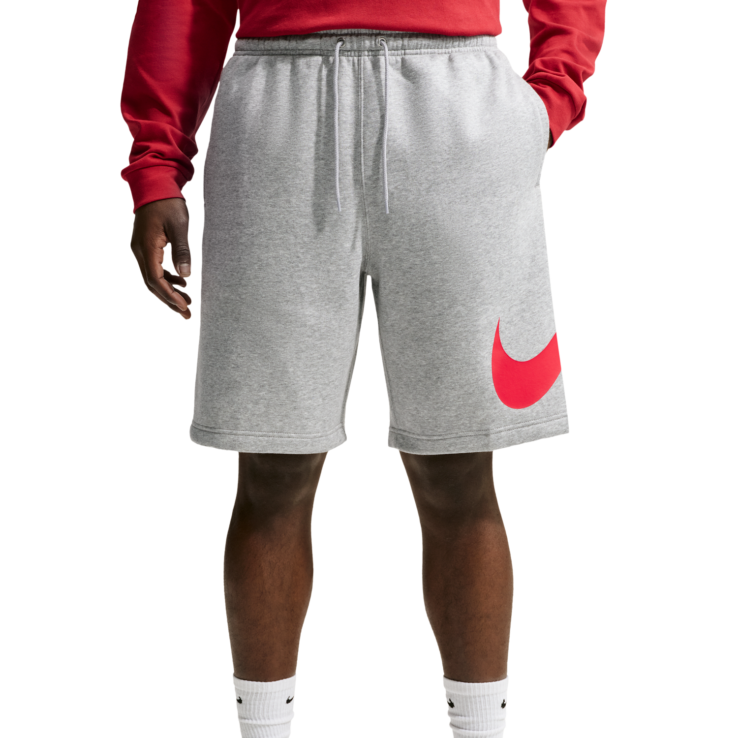 Nike Solo Swoosh Fleece Shorts - Men's - University Red/Light Smoke Grey/Dark Grey Heather