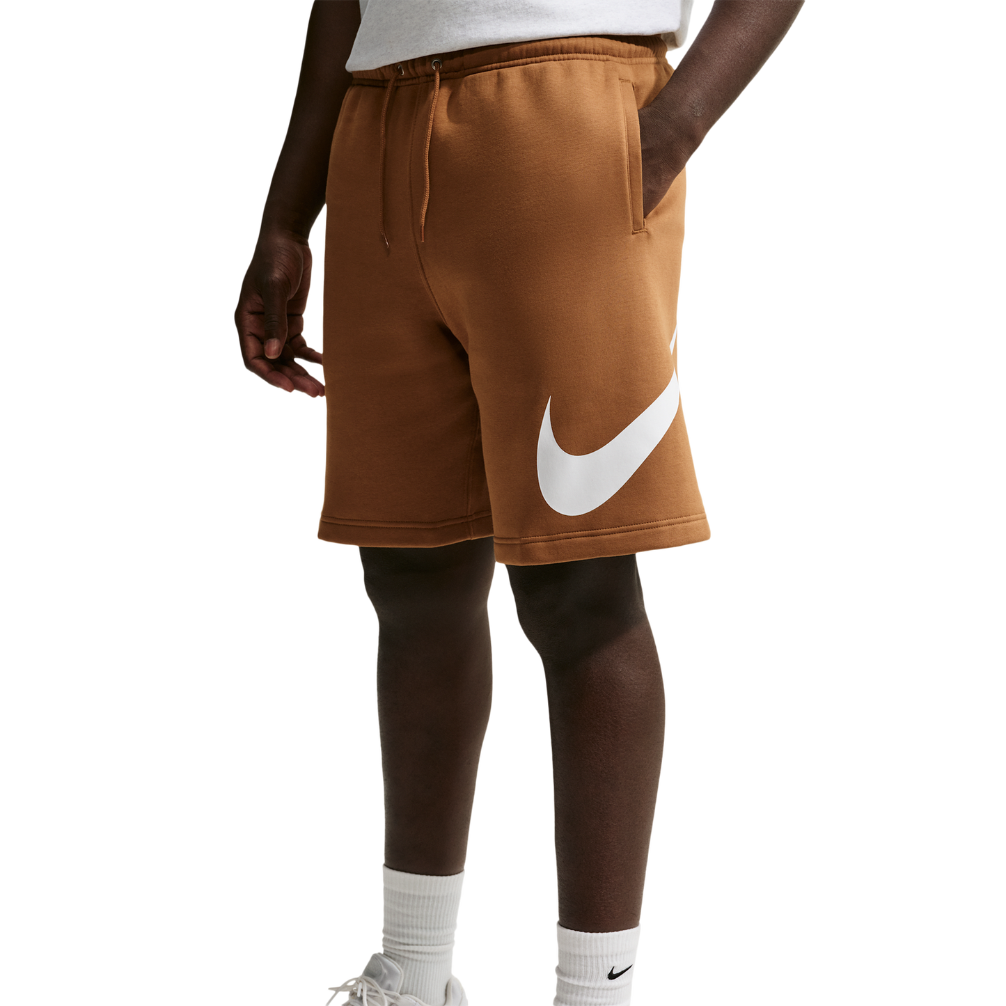 Nike Solo Swoosh Fleece Shorts - Men's - Ale Brown/Ale Brown/White