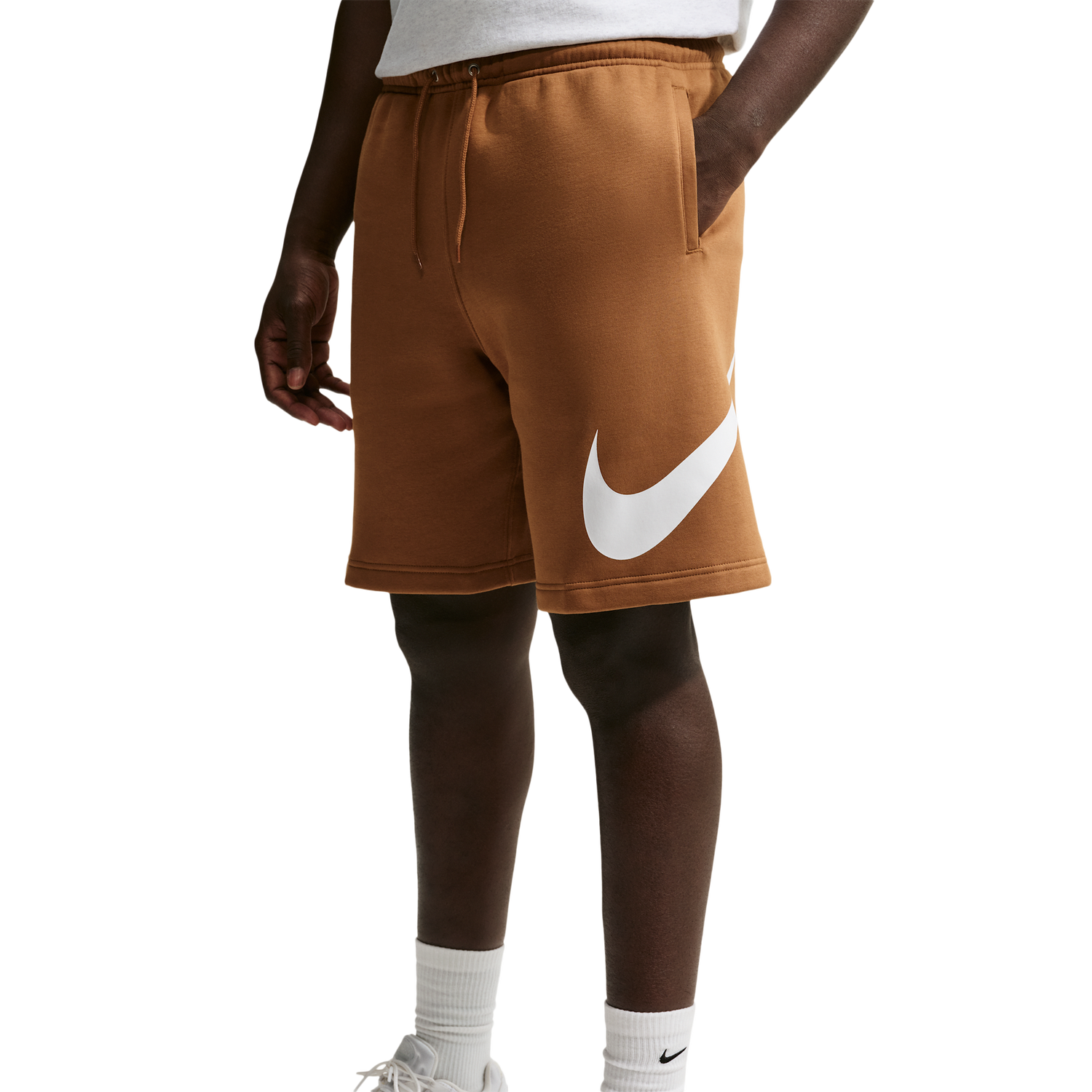 Nike Solo Swoosh Fleece Shorts - Men's - Ale Brown/Ale Brown/White