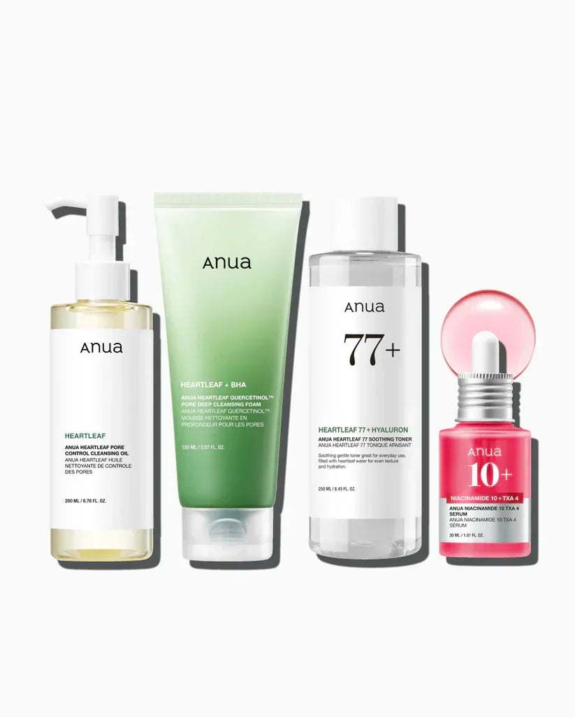 Conjunto Essencial Anua para Efeito Glass Skin – Rotina Completa em 4 Etapas