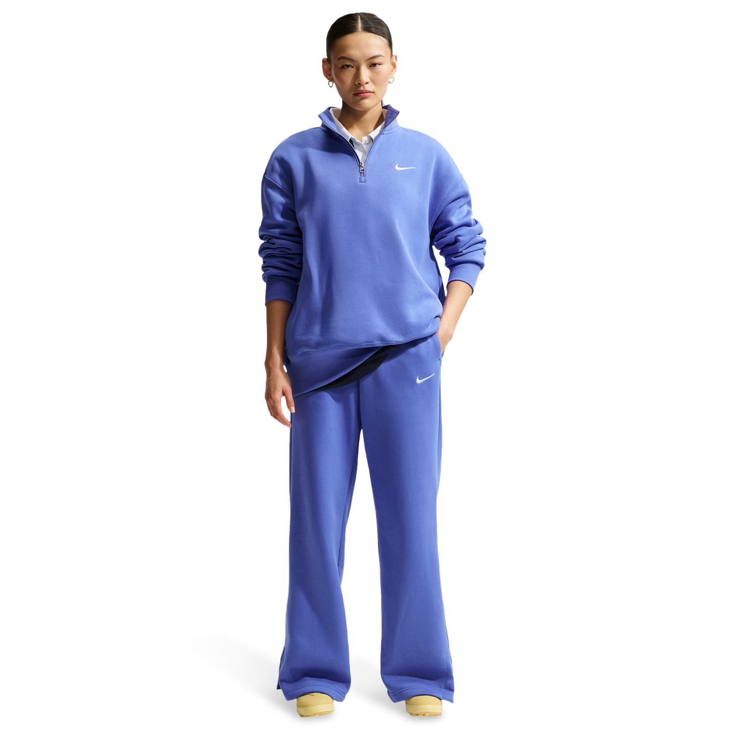 Nike Phoenix Fleece High Rise Wide Pants - Women's - Sail/Lt Medium Blue