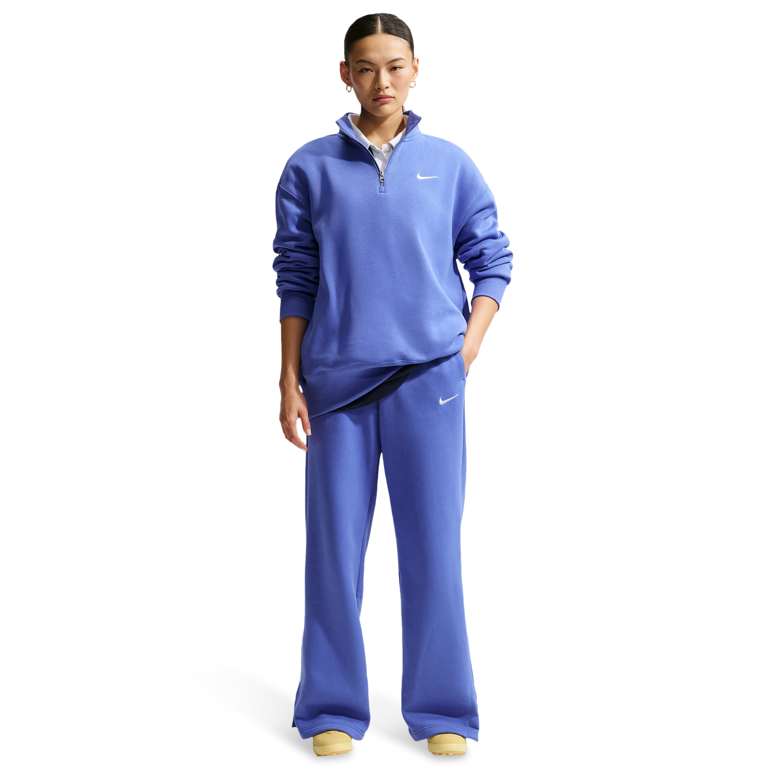 Nike Phoenix Fleece High Rise Wide Pants - Women's - Sail/Lt Medium Blue
