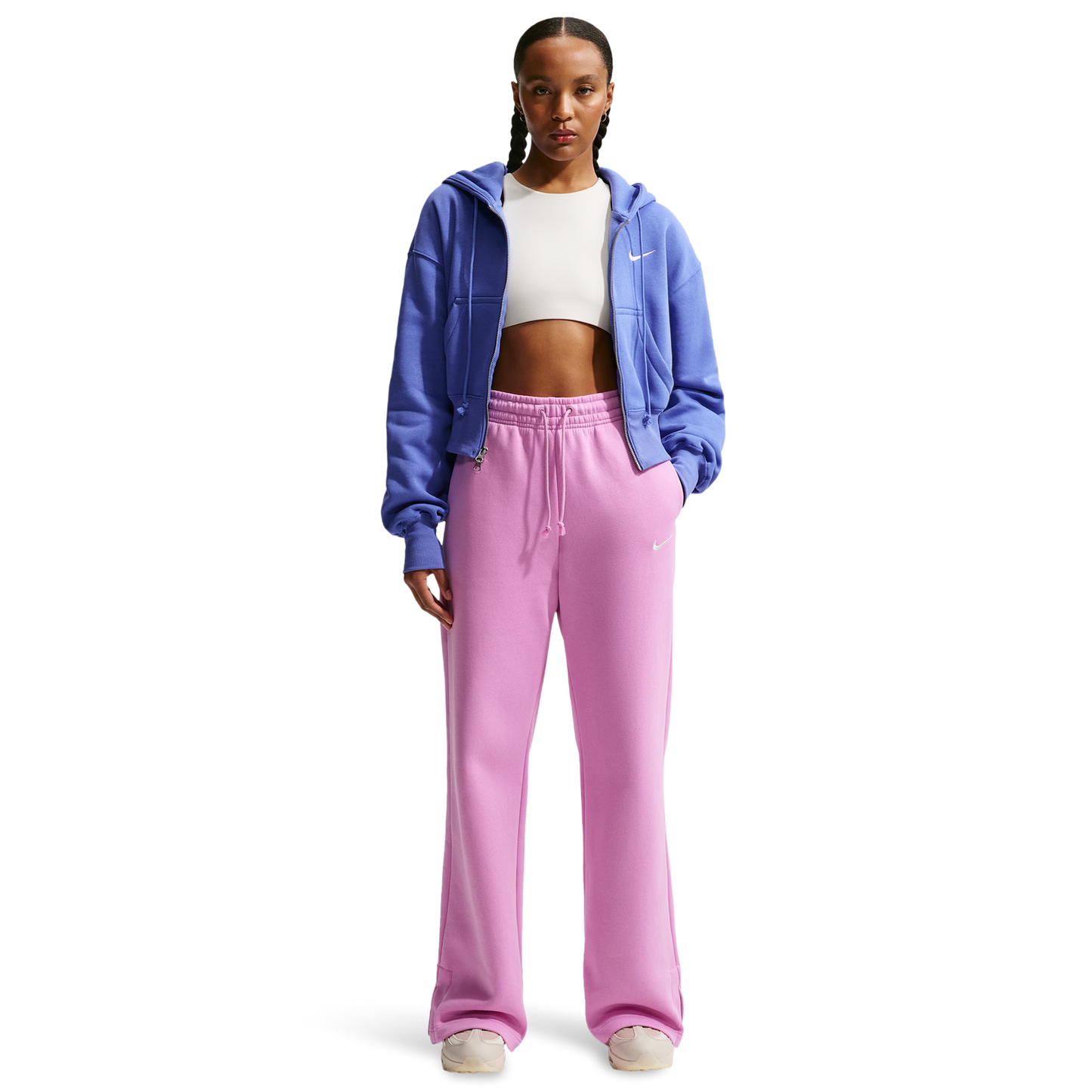 Nike Phoenix Fleece High Rise Wide Pants - Women's - Sail/Lt Magenta