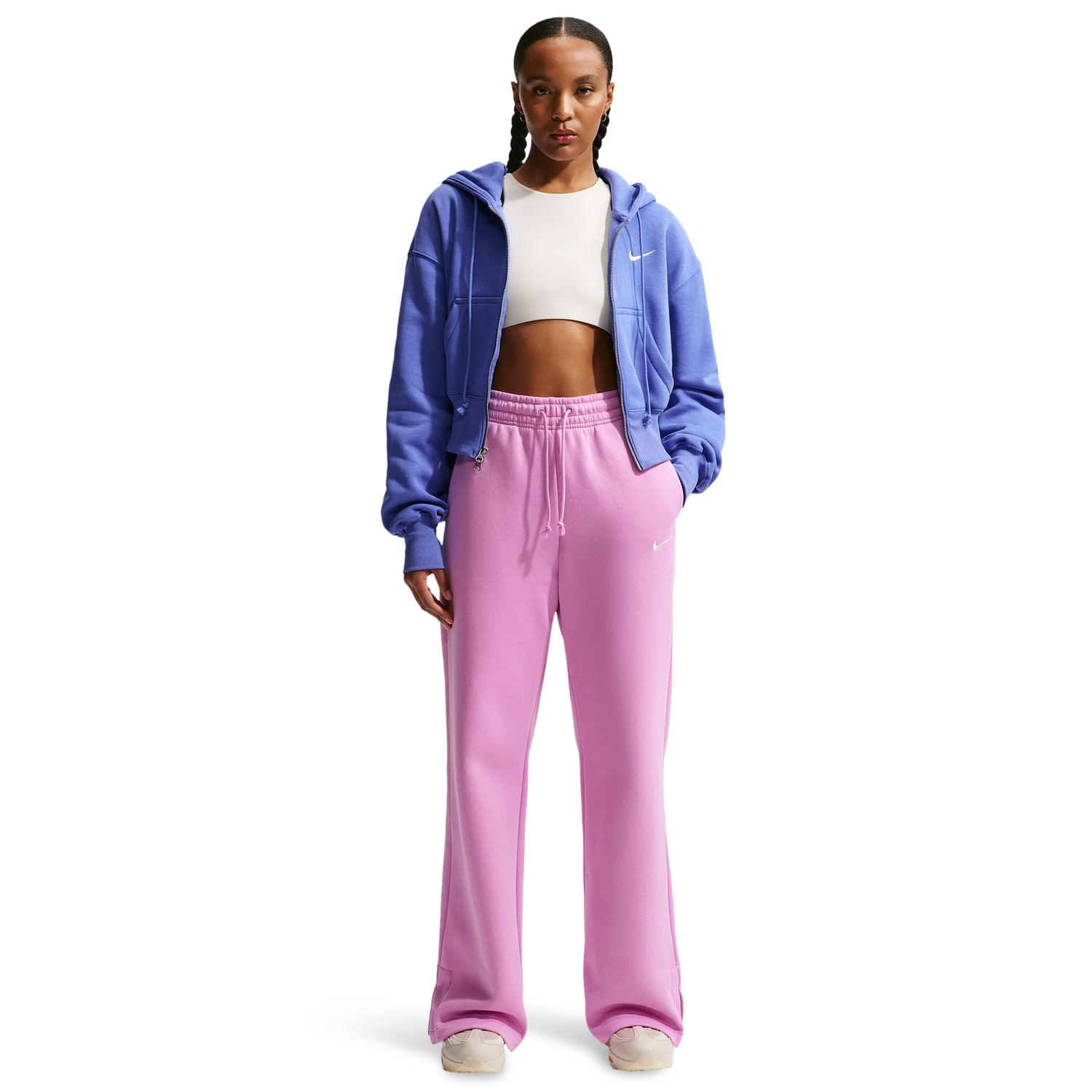 Nike Phoenix Fleece High Rise Wide Pants - Women's - Sail/Lt Magenta