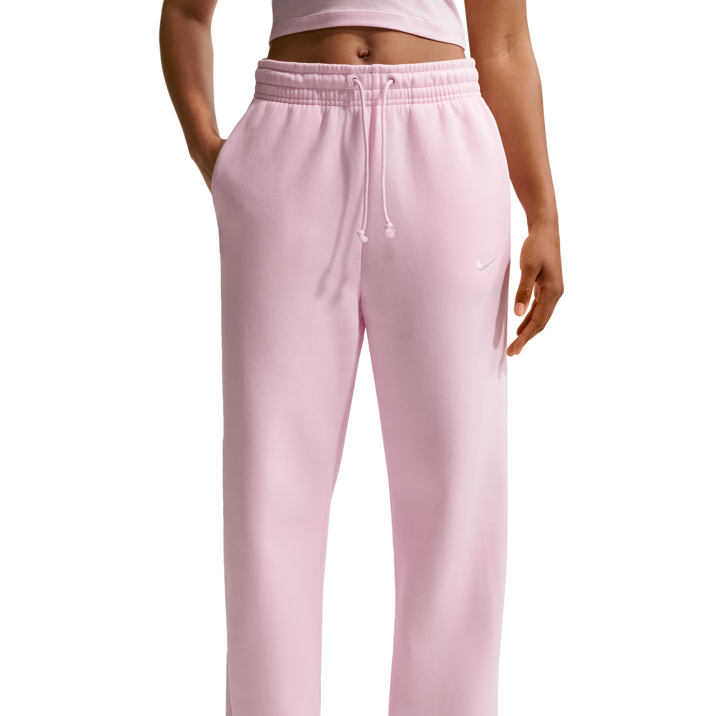 Nike Phoenix Fleece High Rise Wide Pants - Women's - Sail/Pink Foam